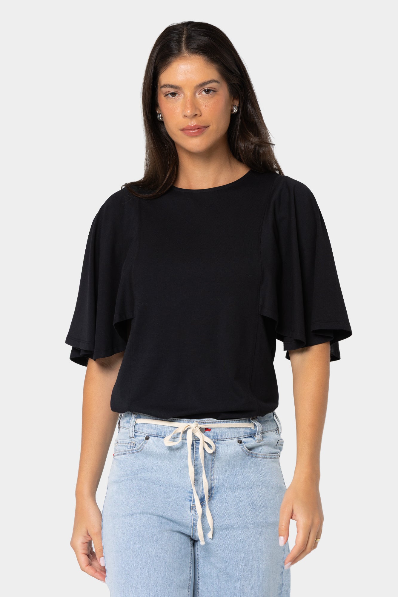 Boheme Crew Neck Flutter Sleeve Top