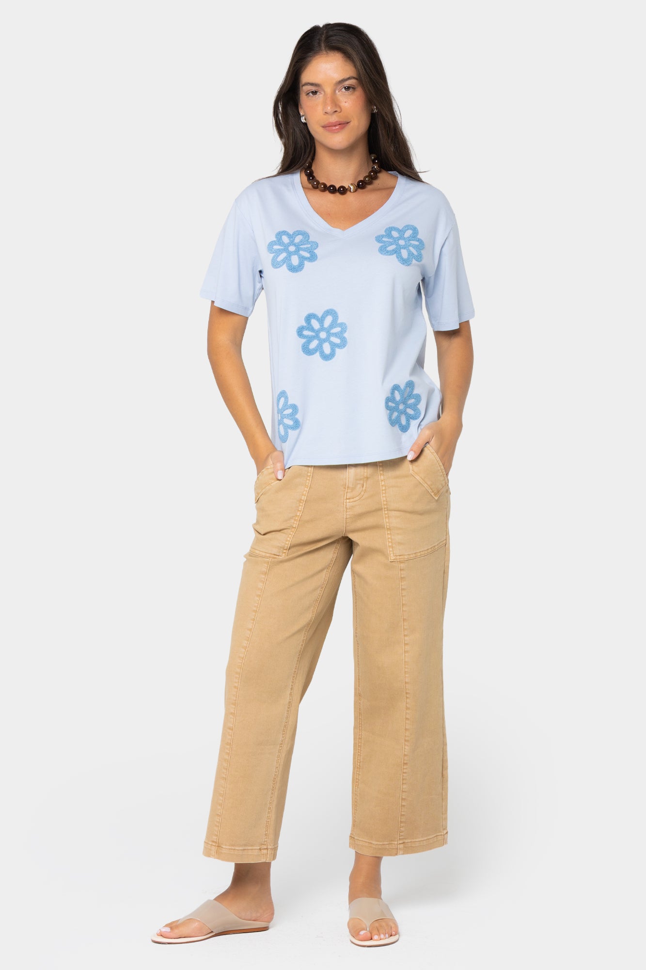 Boheme Mixed Media V-Neck Motif Tee