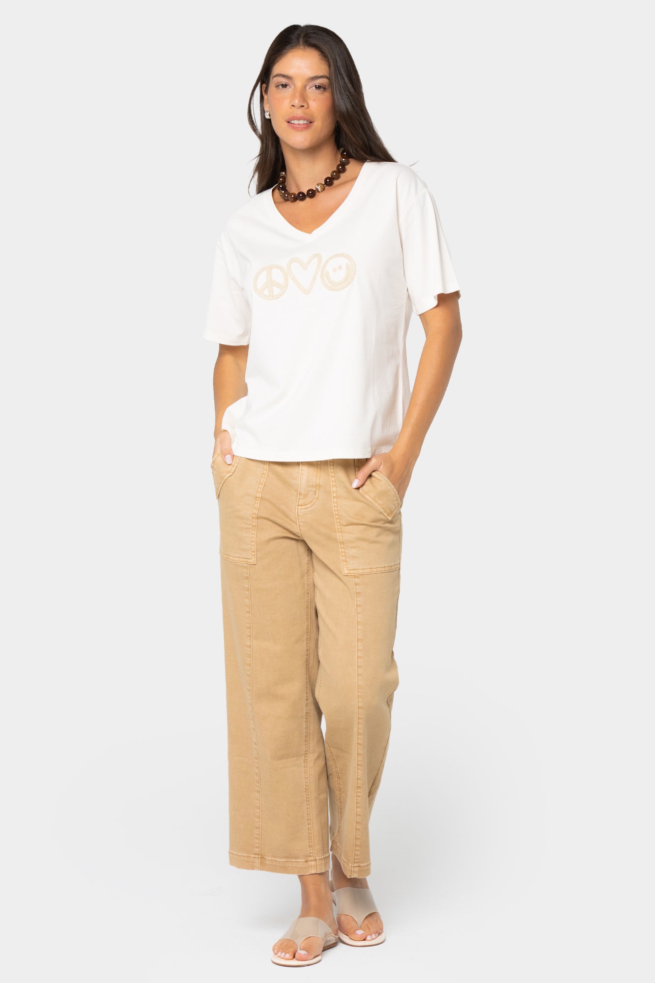Boheme Mixed Media V-Neck Motif Tee