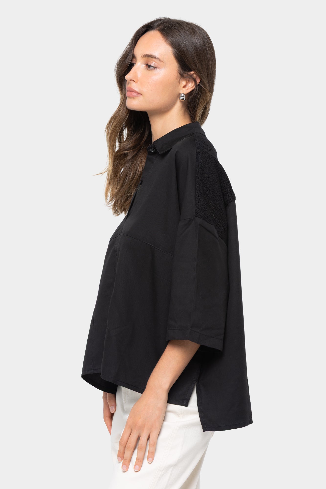 Boheme Button Front Shirt with Crochet Detail