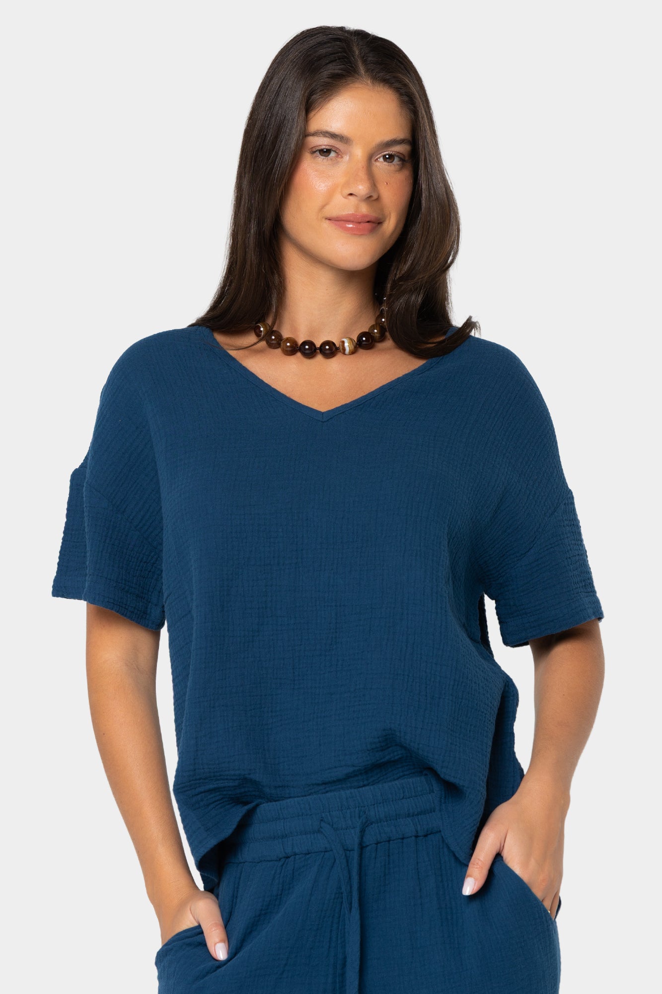 Boheme Elbow Sleeve V-Neck Dolman Sleeve Top