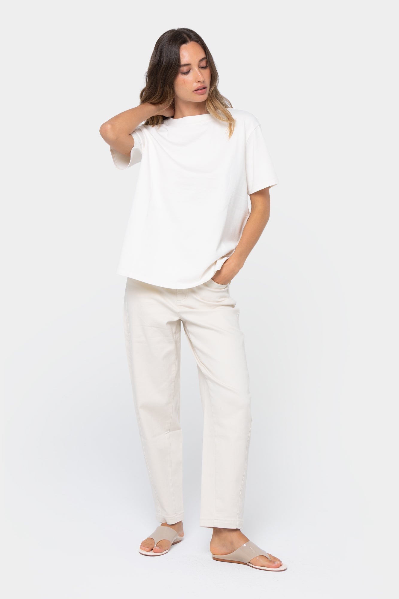 Cotton Wide Crew with Embroidered Motif Tee