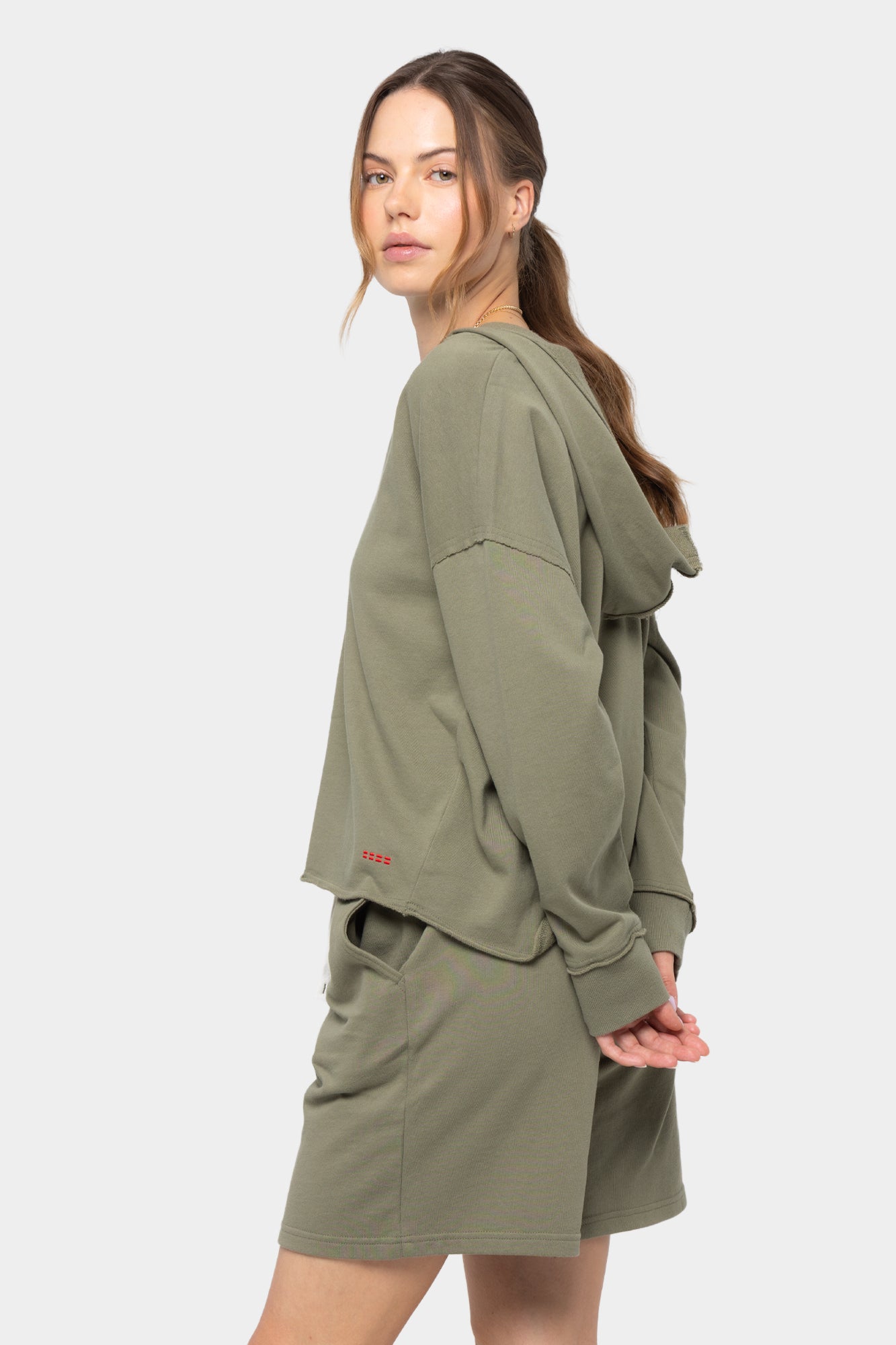 Long Sleeve Terry Hoodie with Split Neck