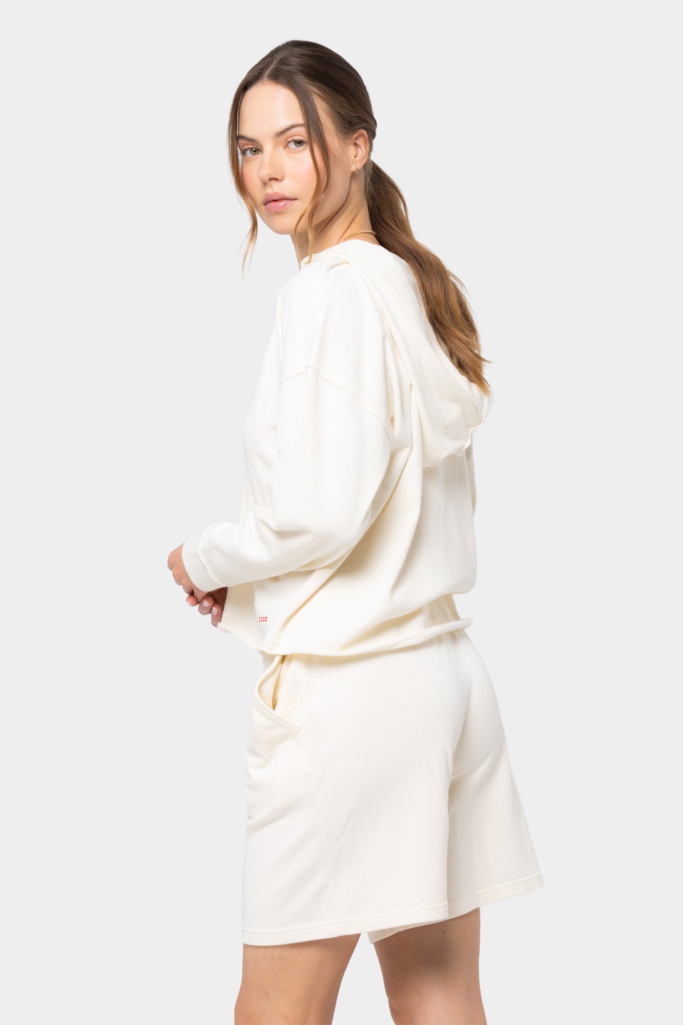 Long Sleeve Terry Hoodie with Split Neck