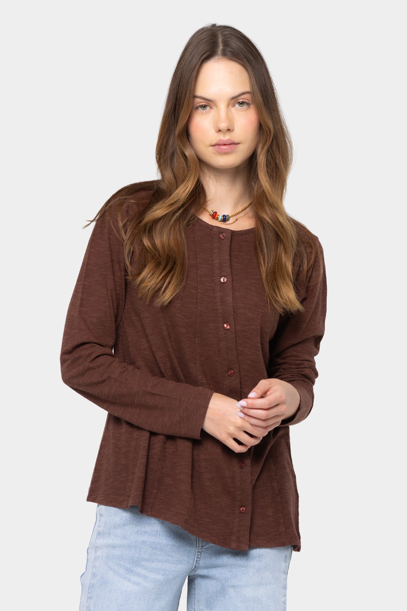 Asymmetric Crew Neck Placket Tee