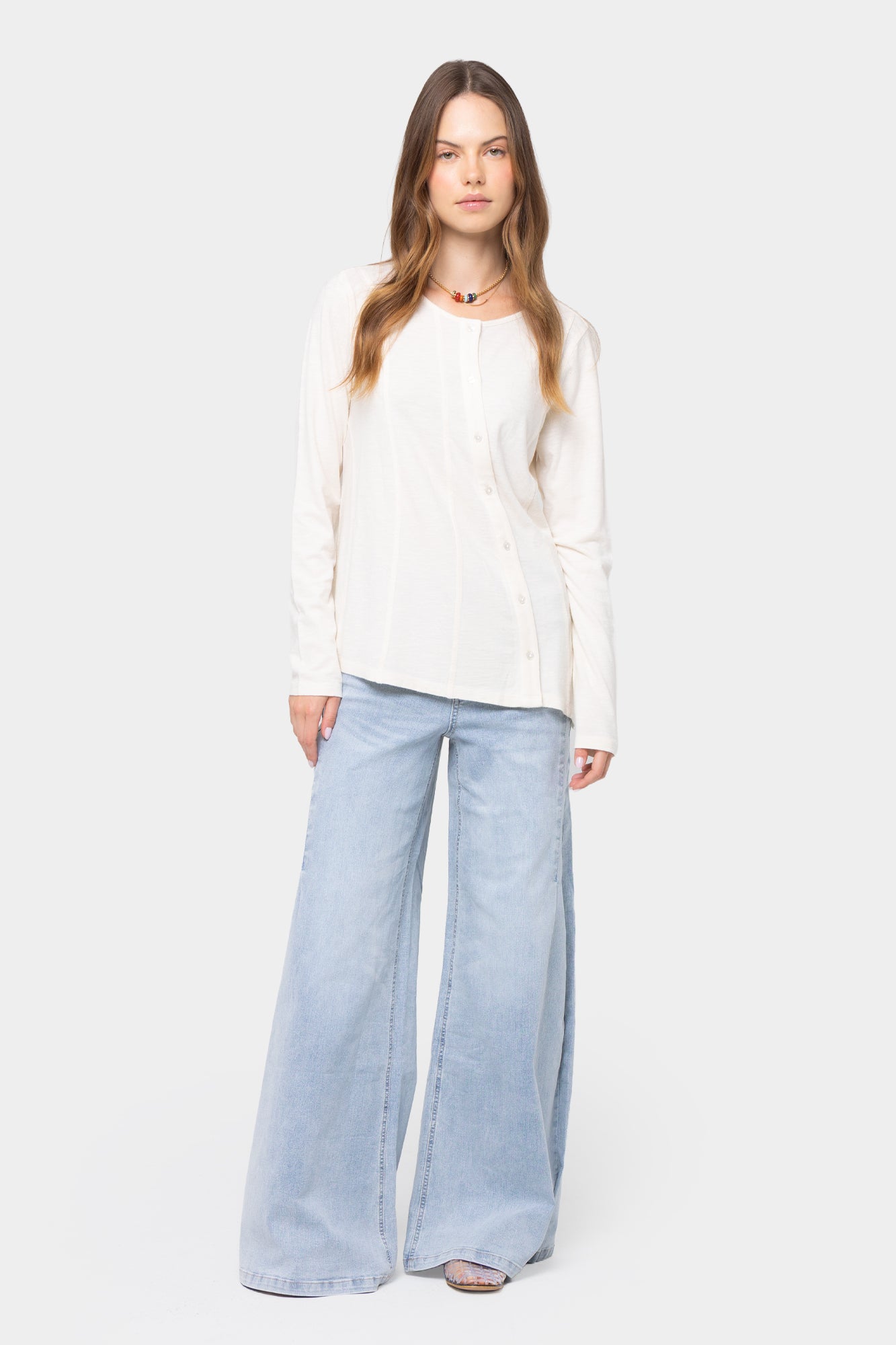 Asymmetric Crew Neck Placket Tee