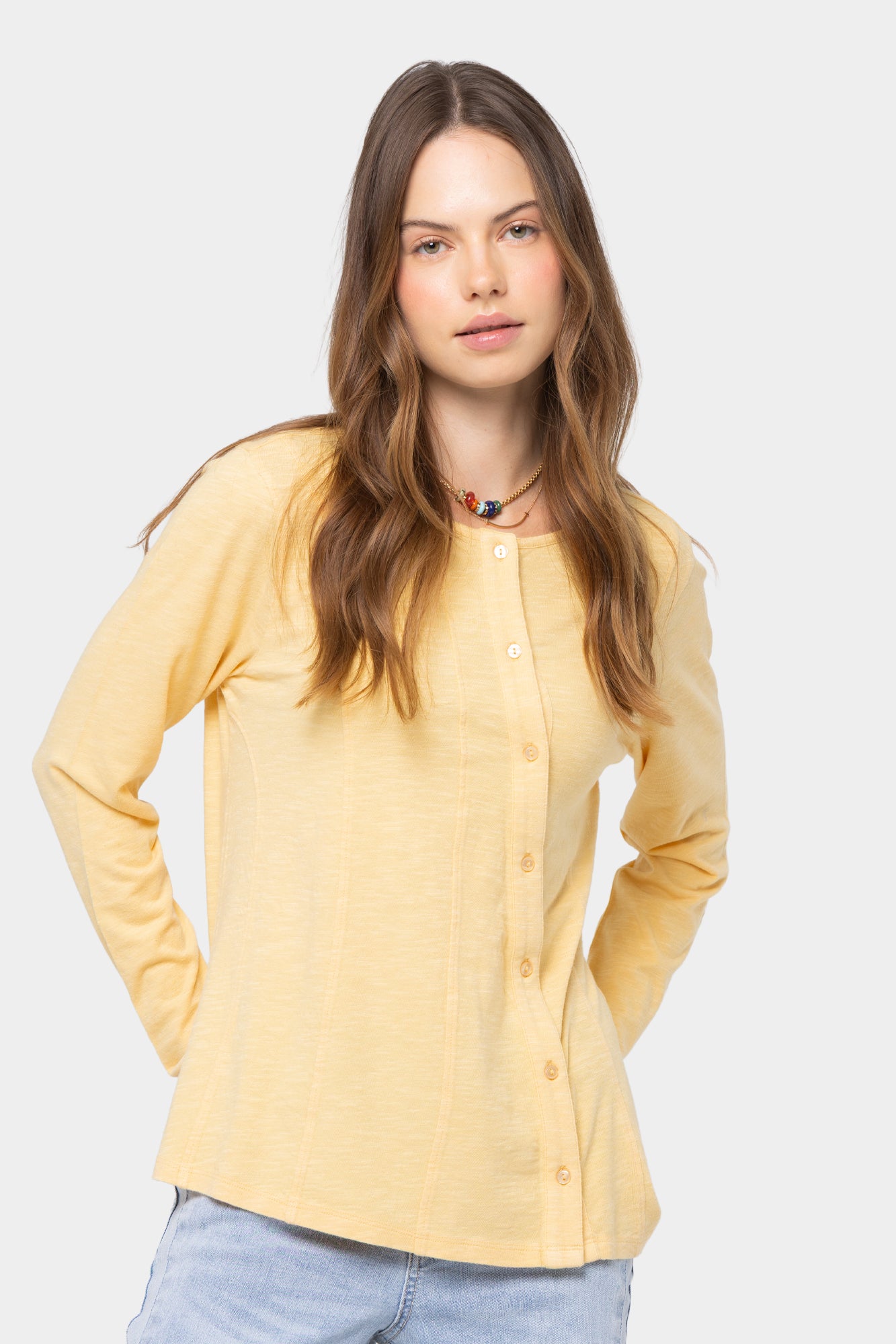 Asymmetric Crew Neck Placket Tee
