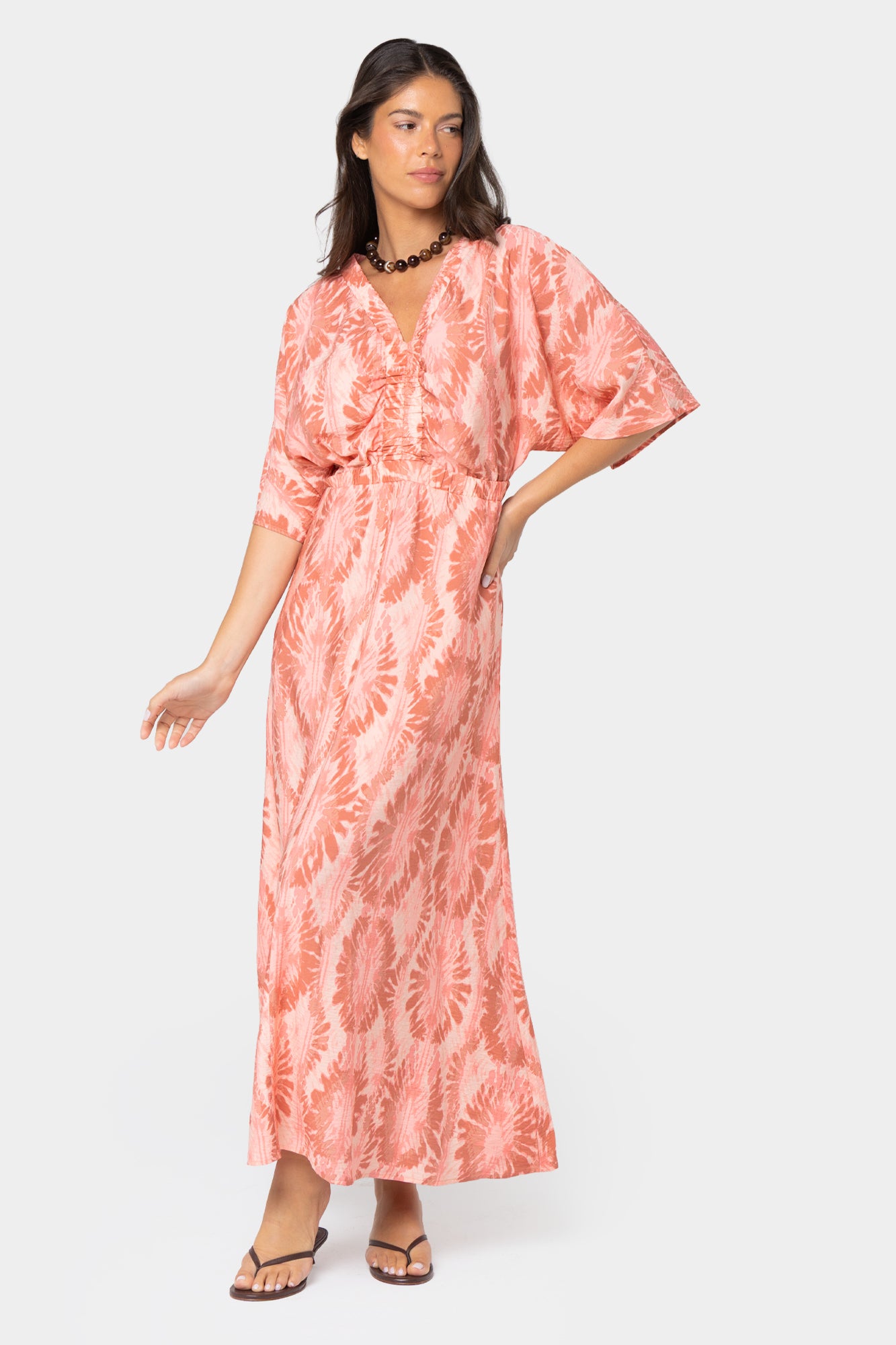 Boheme Printed V-Neck 3/4 Sleeve Dress