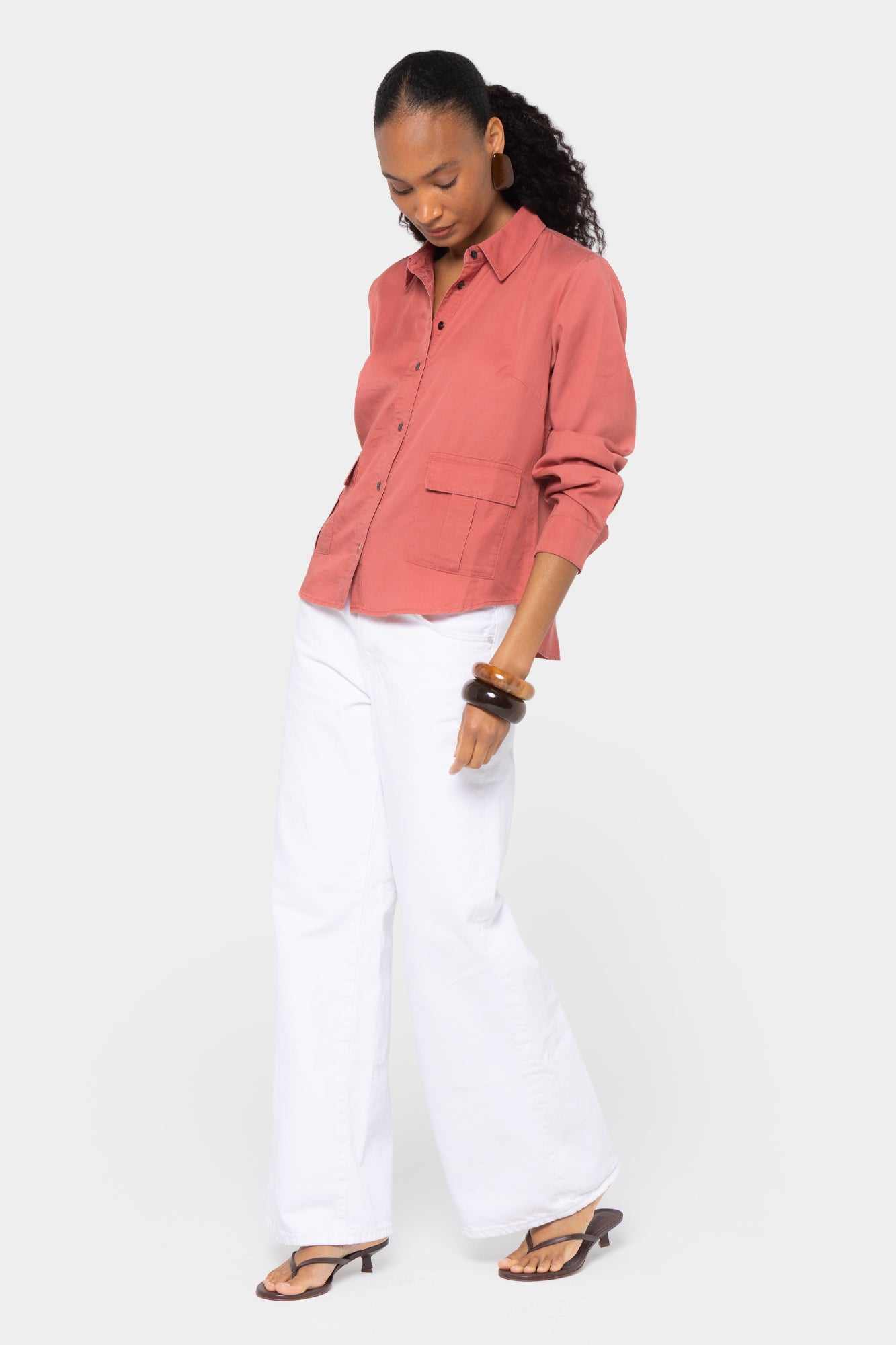 Boheme Lyocell Cropped Utility Shirt with Pockets