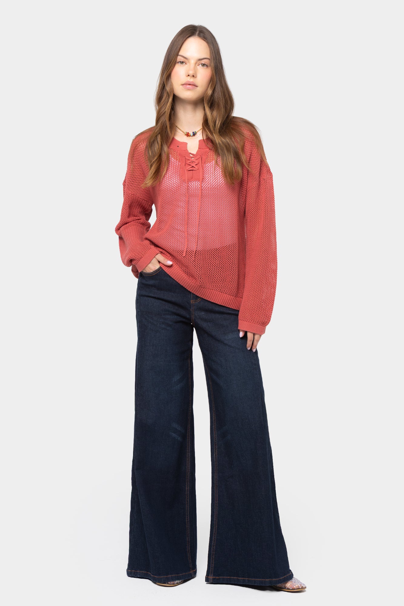 Full Length Side Pleat Wide Leg Denim