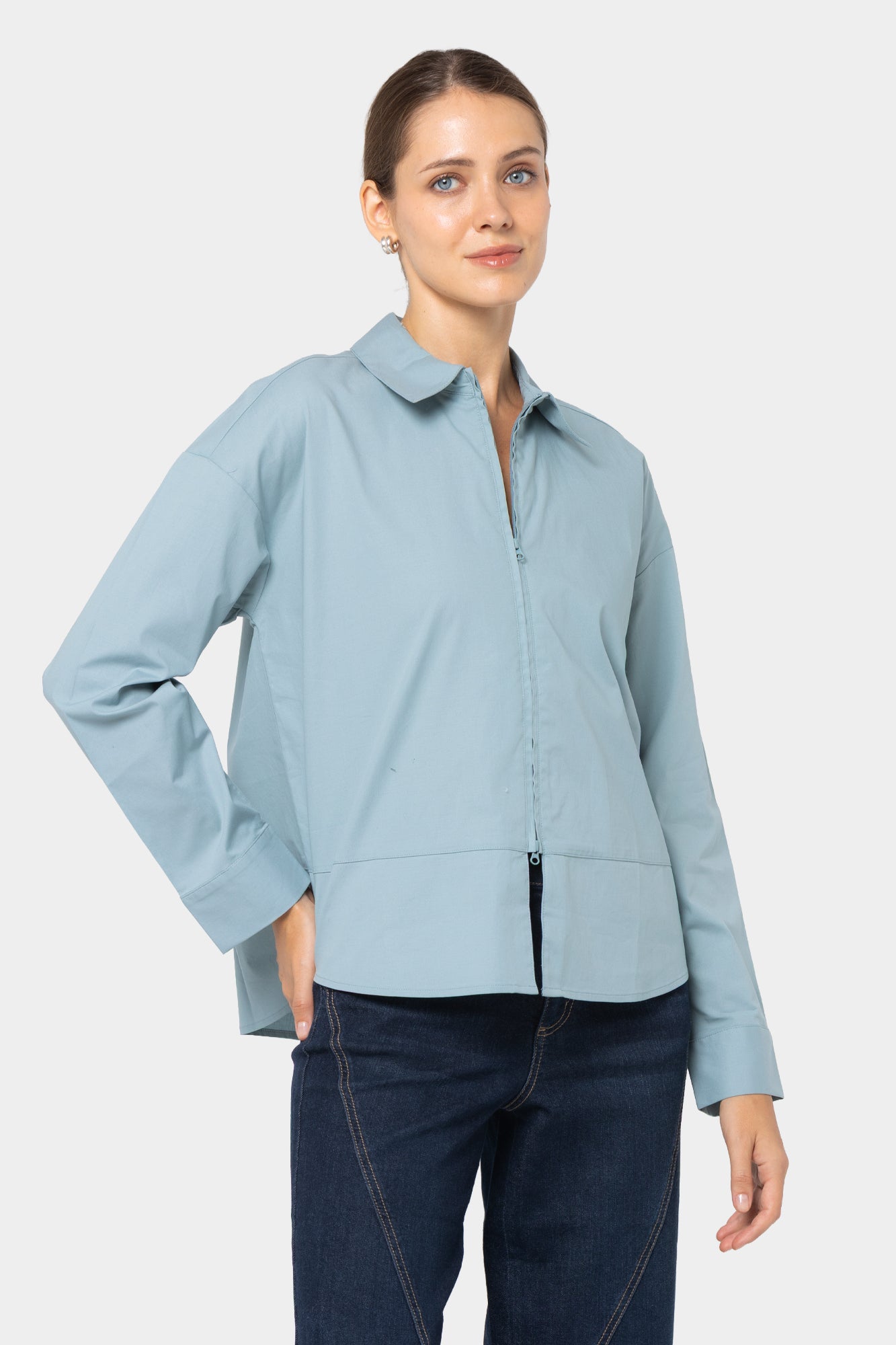 Zip Front Poplin Shirt
