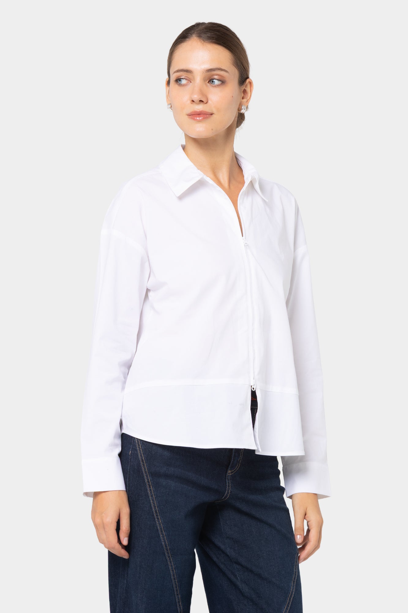Zip Front Poplin Shirt