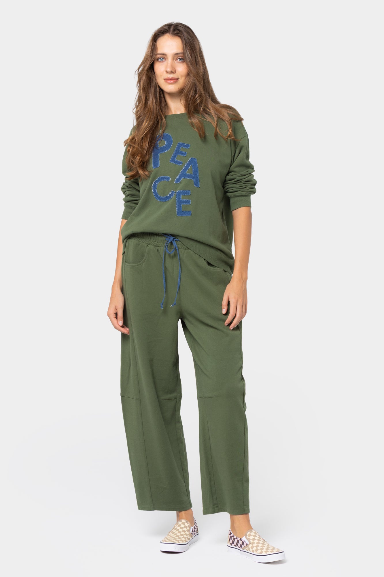 French Terry Crewneck Sweatshirt with Denim Applique