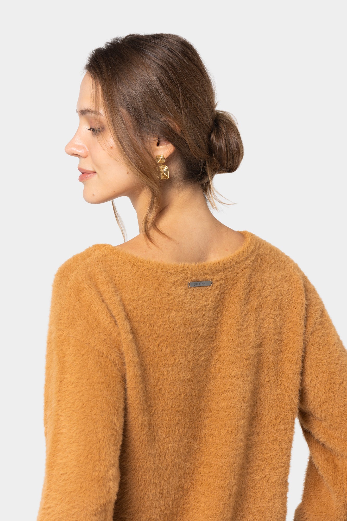 Fuzzy Boatneck Elbow Sleeve Sweater
