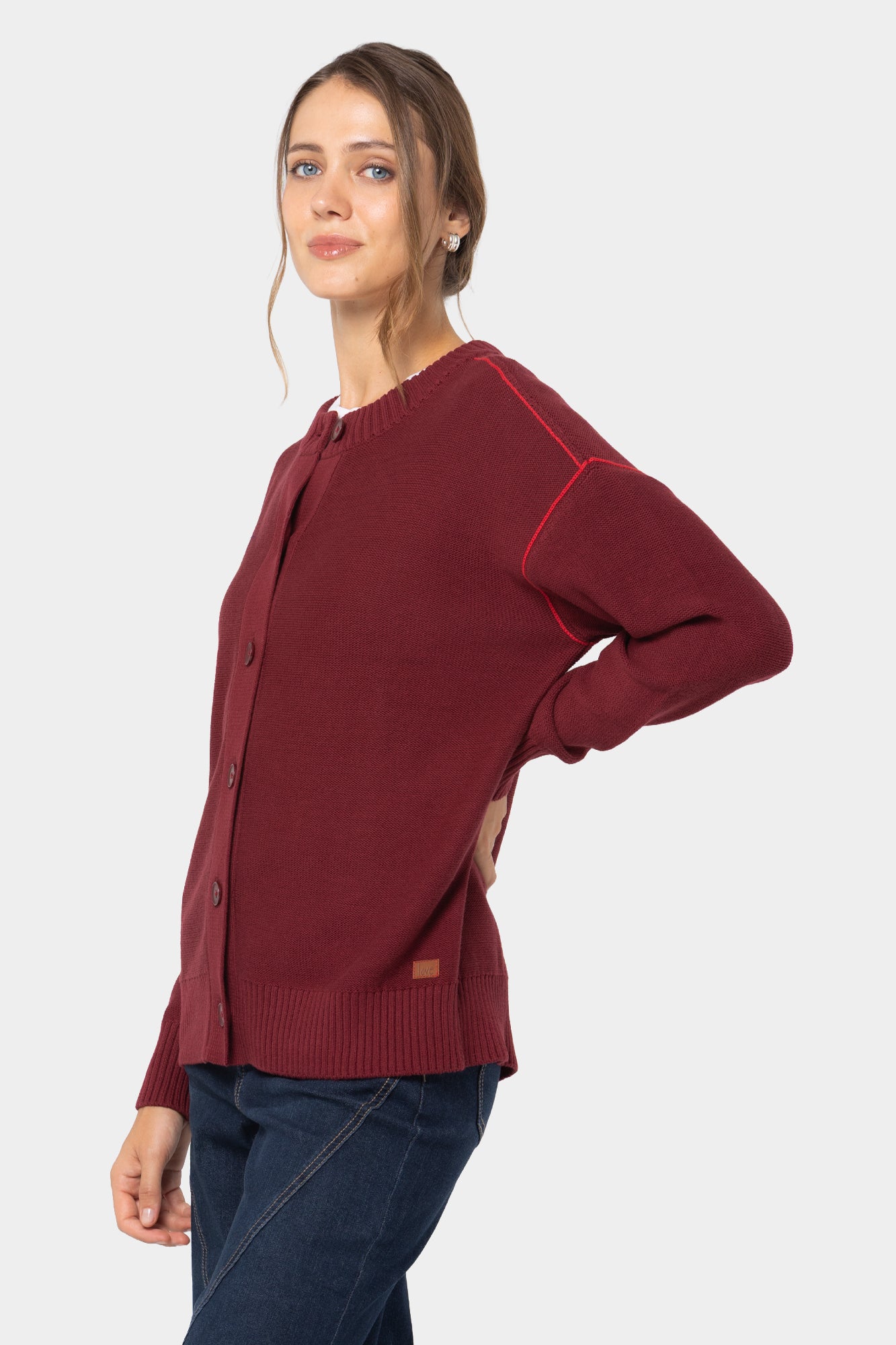 Relaxed Cotton Cardigan with Contrast Stich
