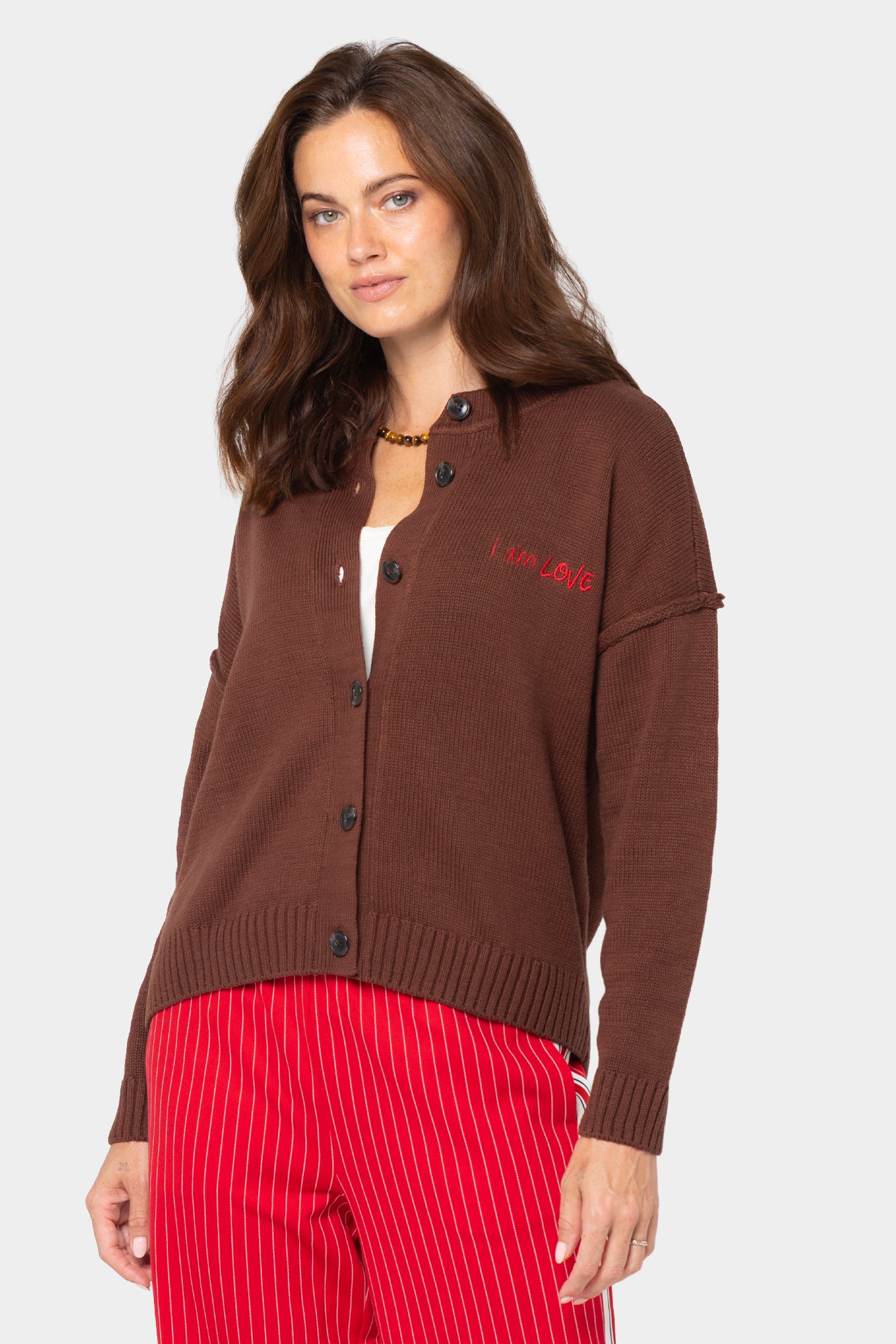 Long Sleeve Crew Neck Motif Cardigan