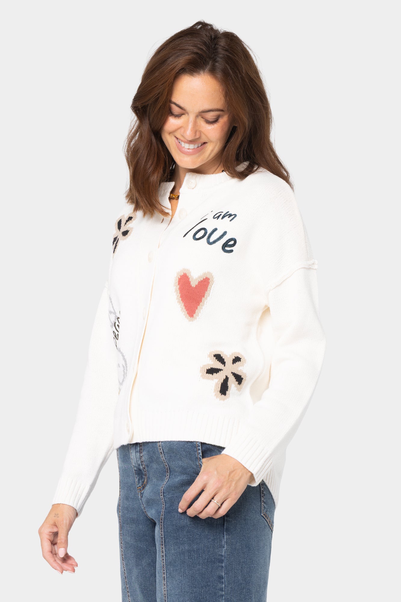 Long Sleeve Crew Neck Motif Cardigan