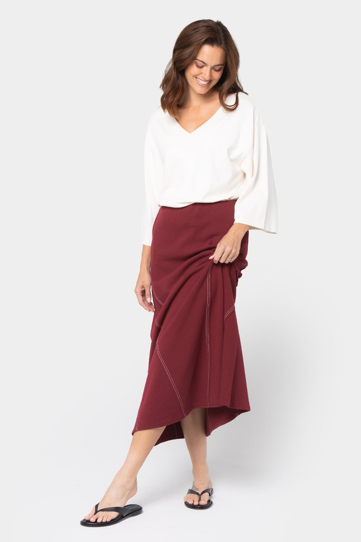 Midi Length French Terry Skirt
