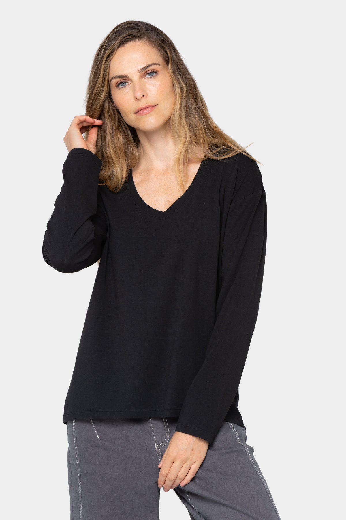 V-Neck Elbow Sleeve Shirt