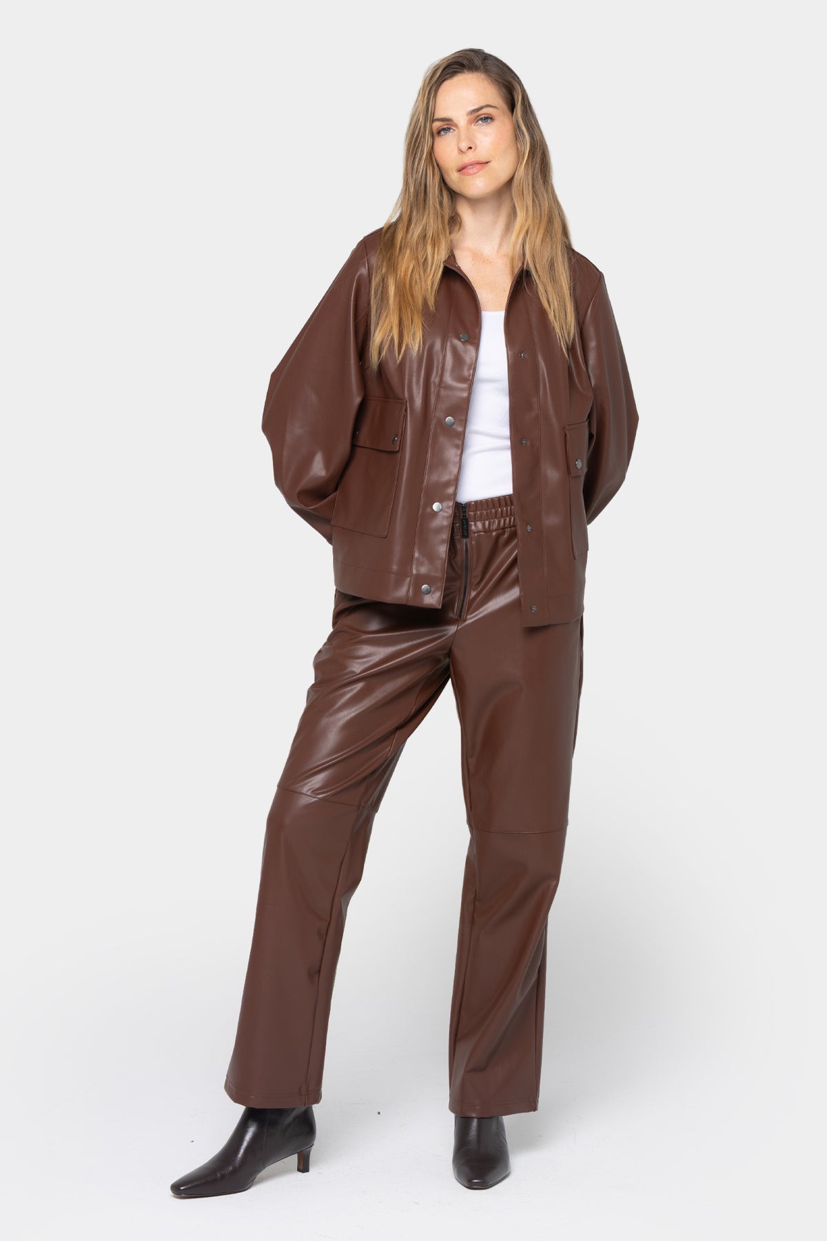 Faux Leather Snap Front Shacket