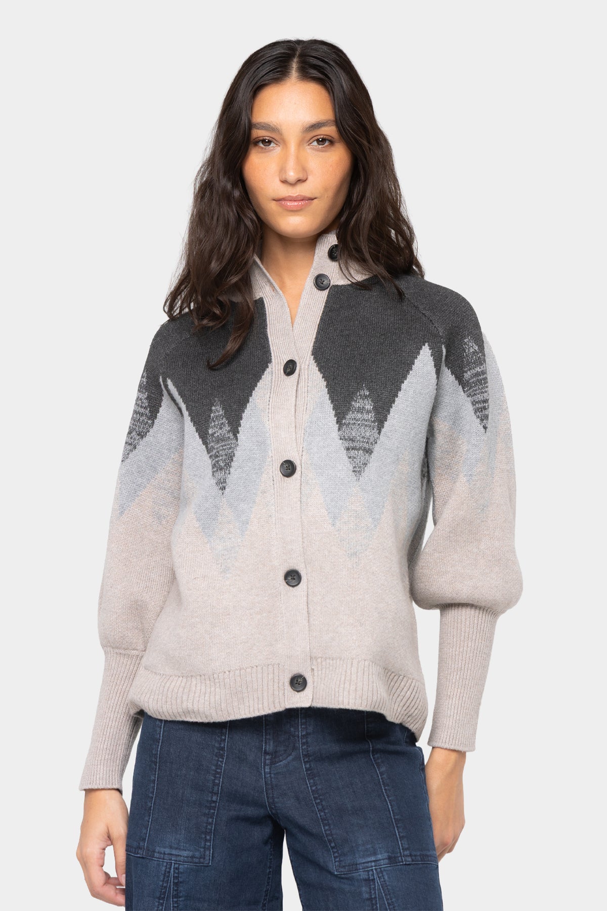 Button Front Mock Neck Cardigan