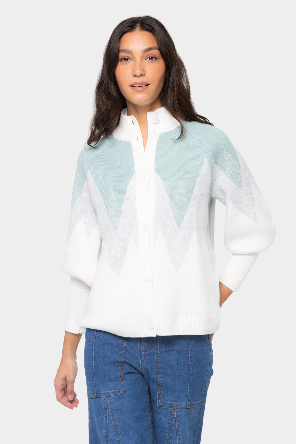 Button Front Mock Neck Cardigan