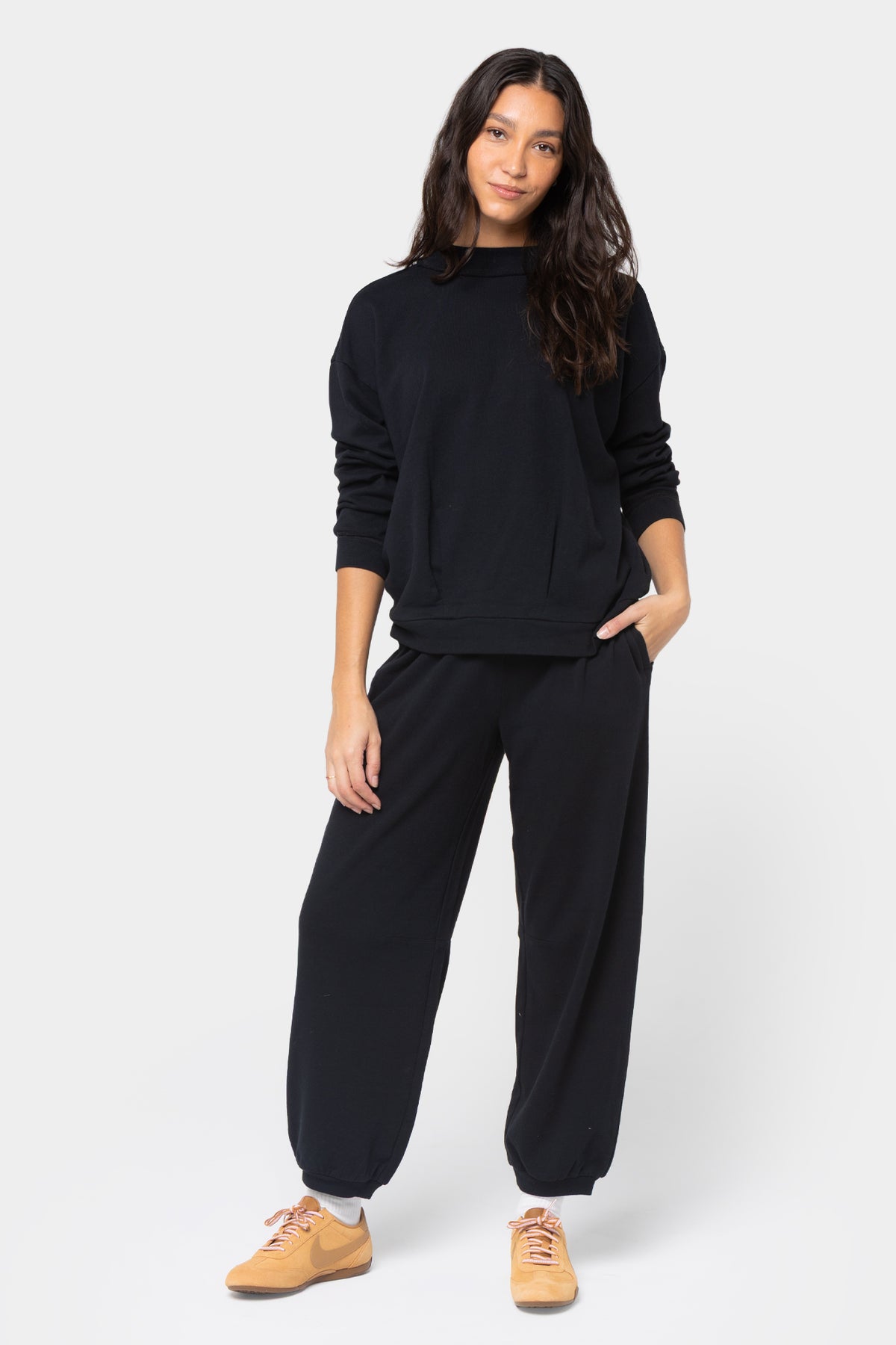 V-Neck Bubble Hem Sweatshirt