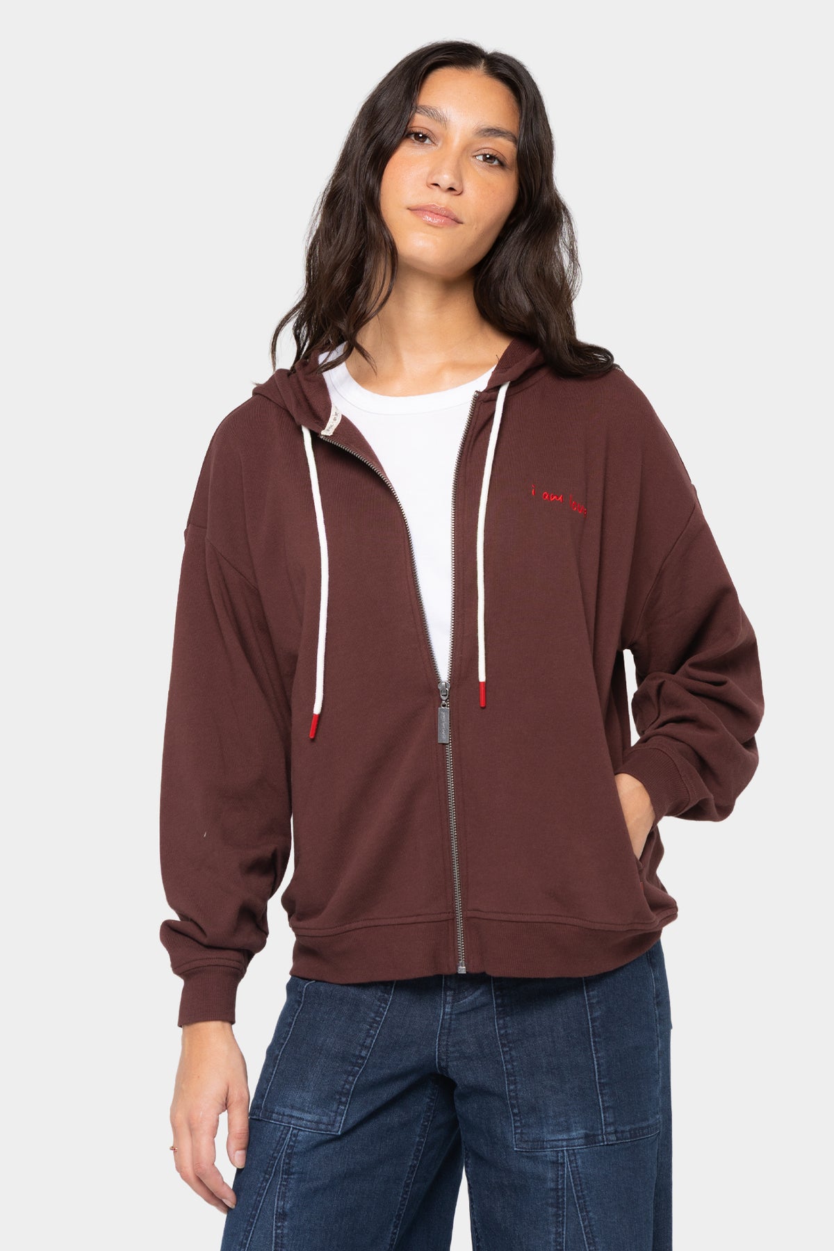 Zip Front French Terry Barrel Sleeve Hoodie
