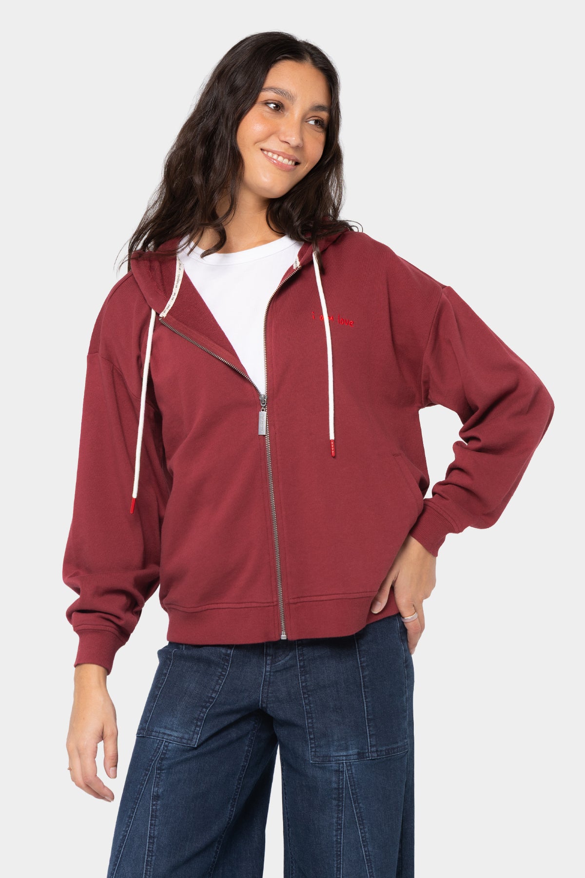 Zip Front French Terry Barrel Sleeve Hoodie