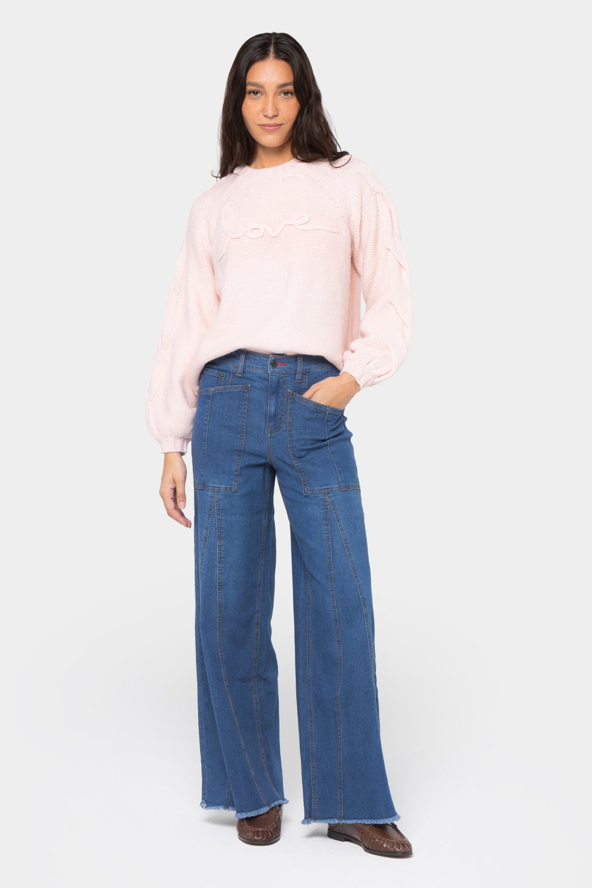 Crew Neck Cable Detail Sweater