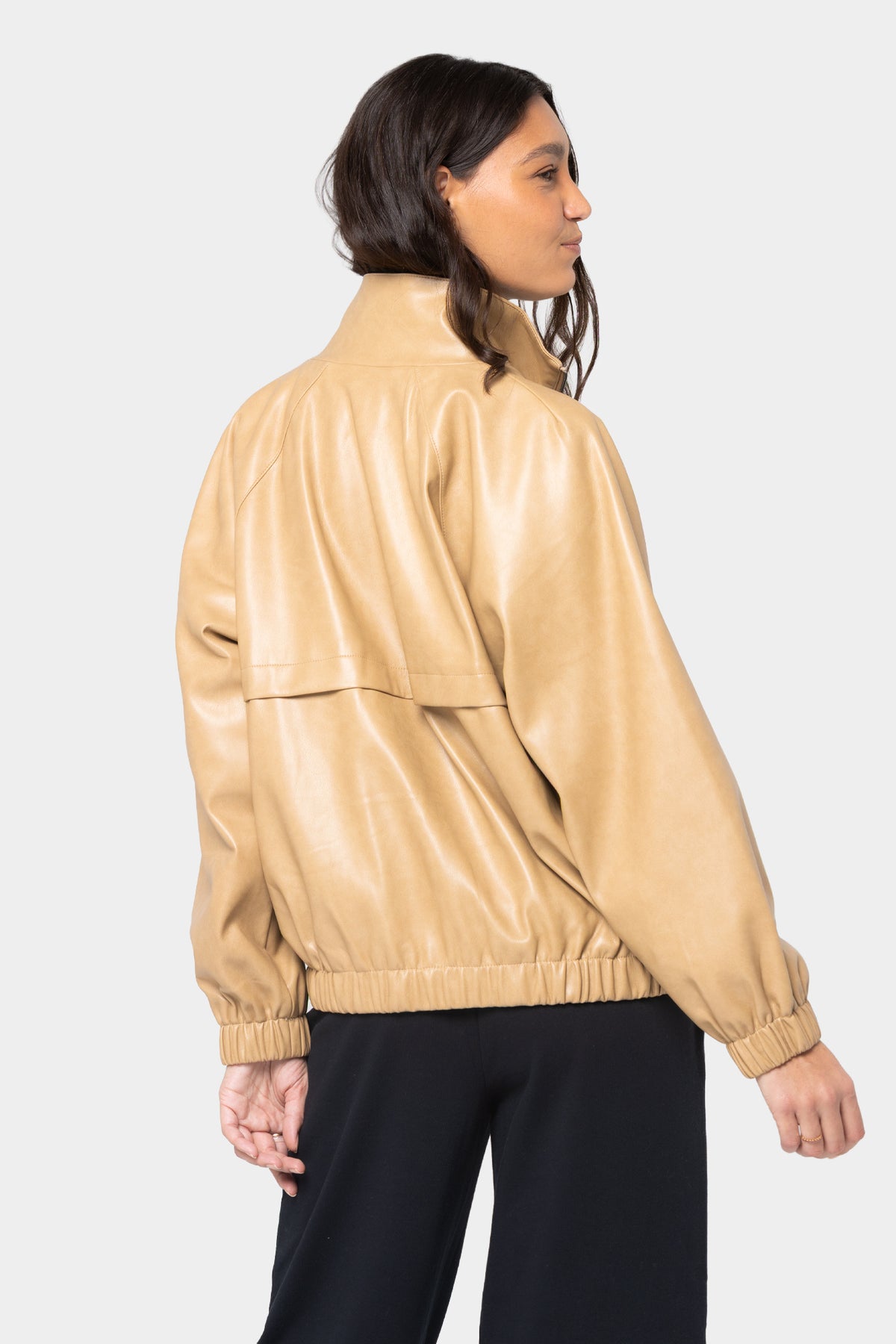Relaxed Leather Zip Front Jacket