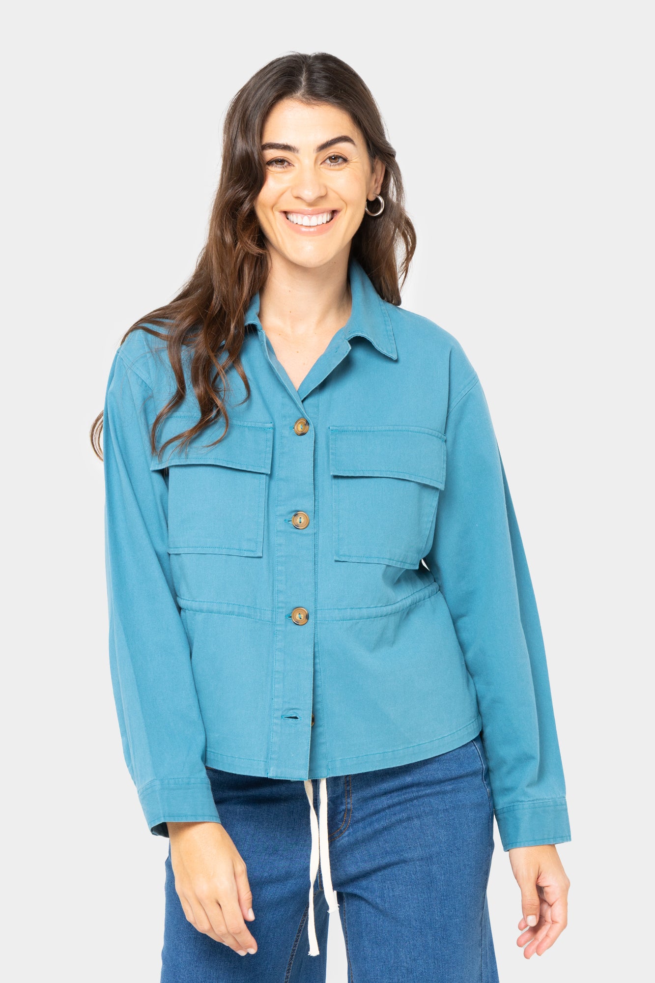 Button Front Drawcord Waist Jacket