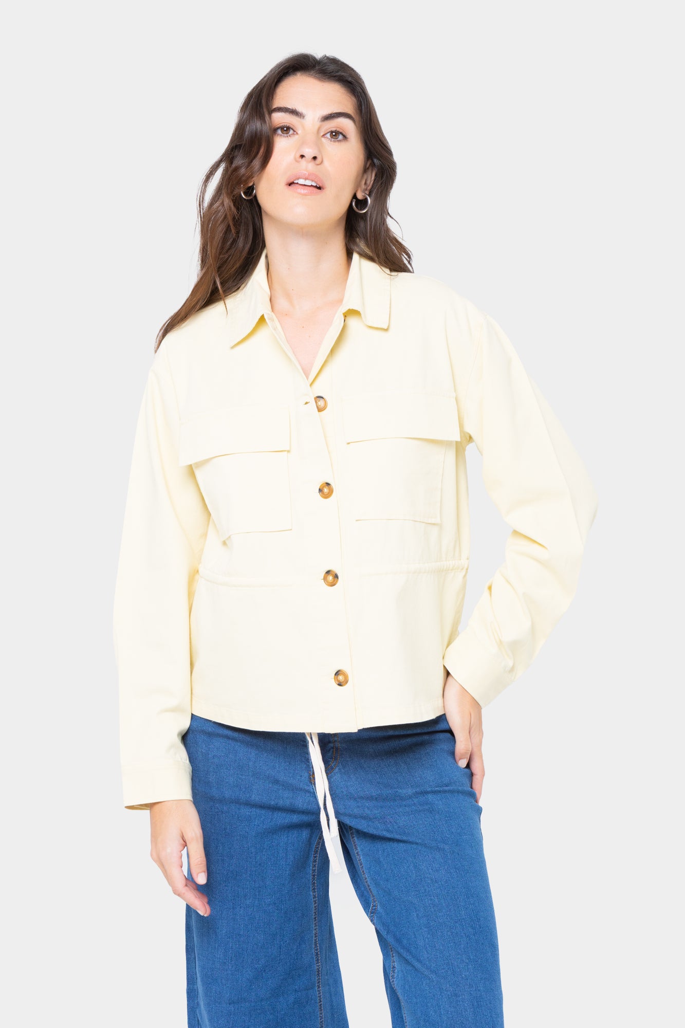 Button Front Drawcord Waist Jacket