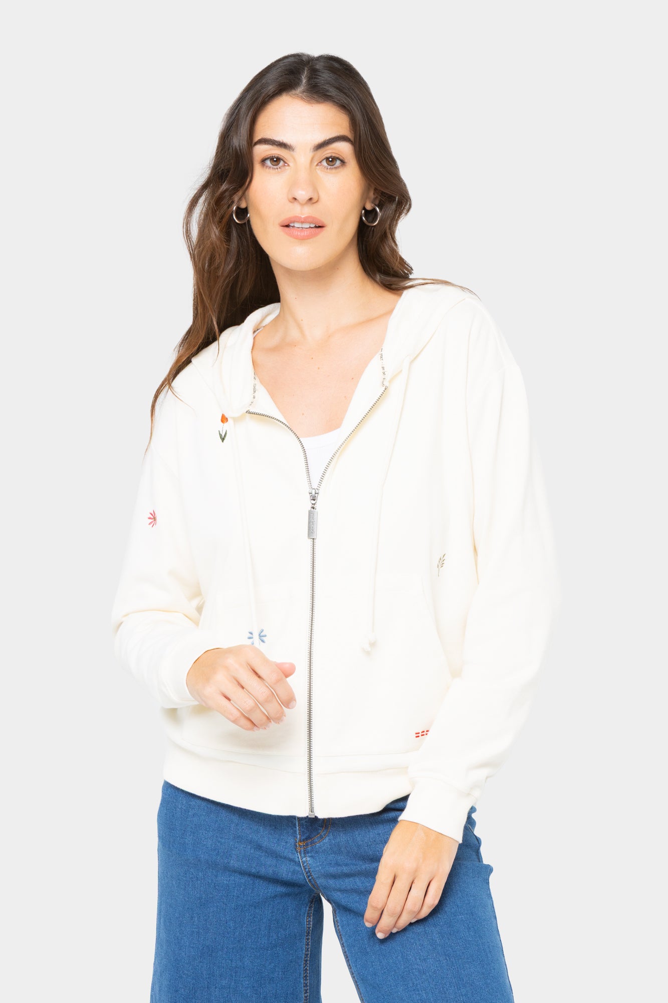 French Terry Embroidered Zip-Front Hoodie