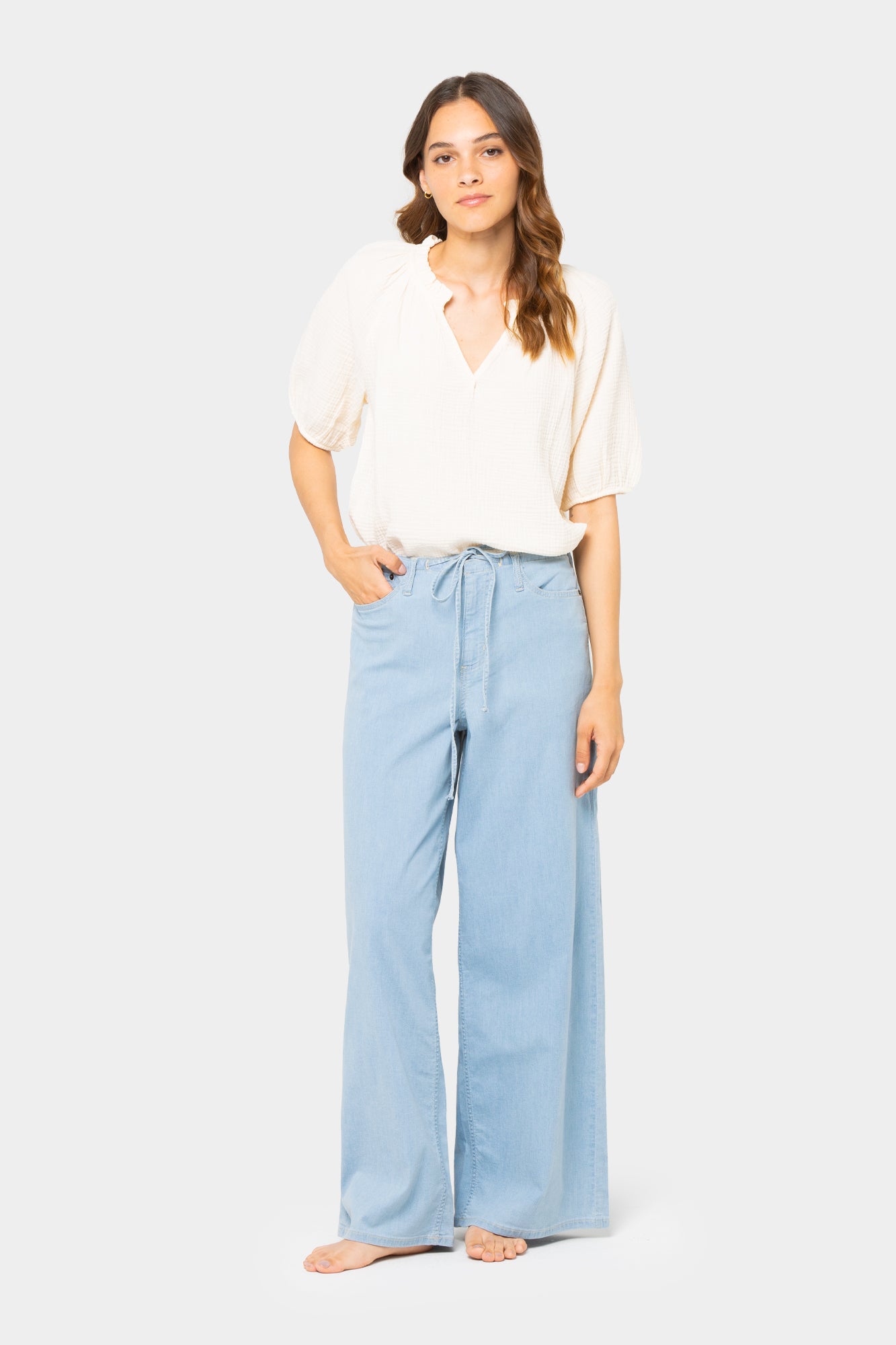 Tie-Waist Full Leg Denim Jeans – Peace Love World