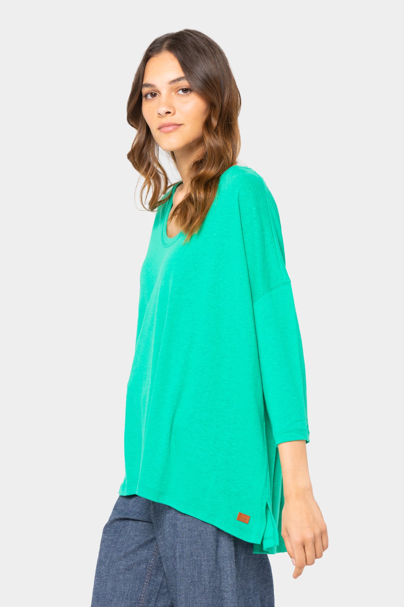 Soft V Neck Linen Blend Boxy Tee