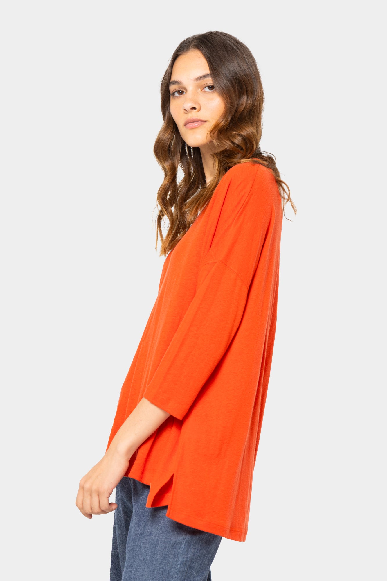 Soft V Neck Linen Blend Boxy Tee