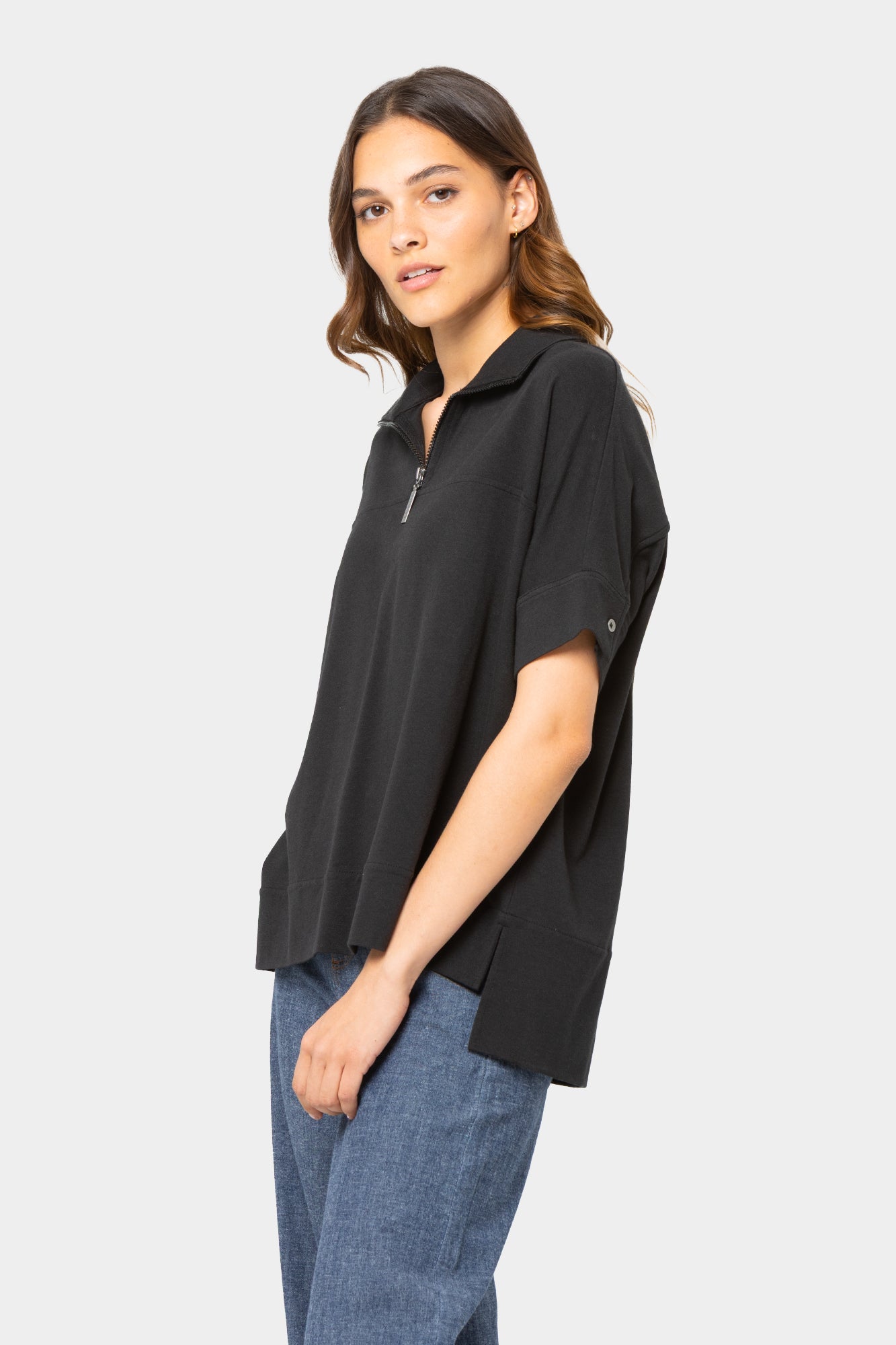 Zip Mock Neck Short Sleeve Top