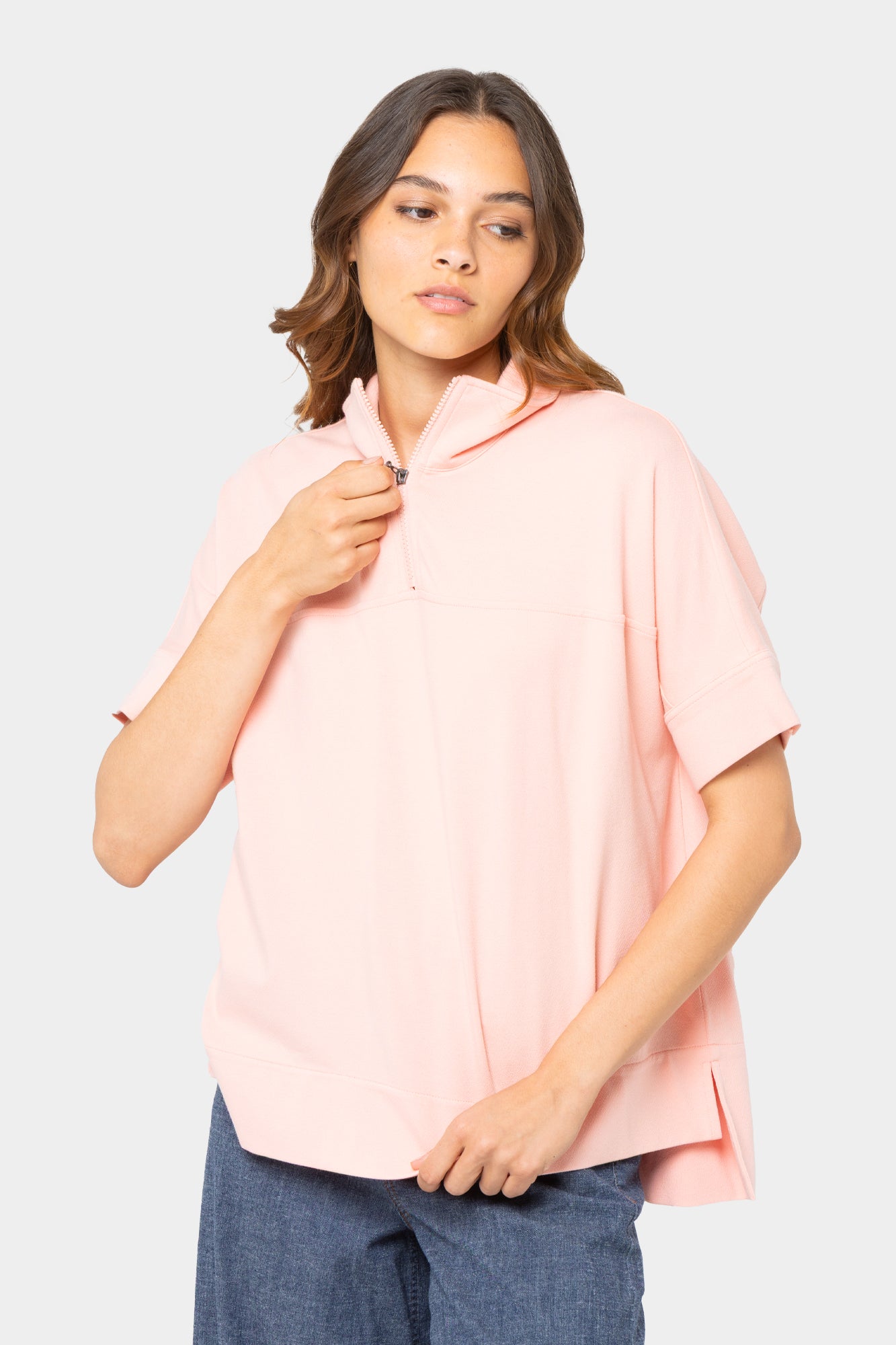 Zip Mock Neck Short Sleeve Top