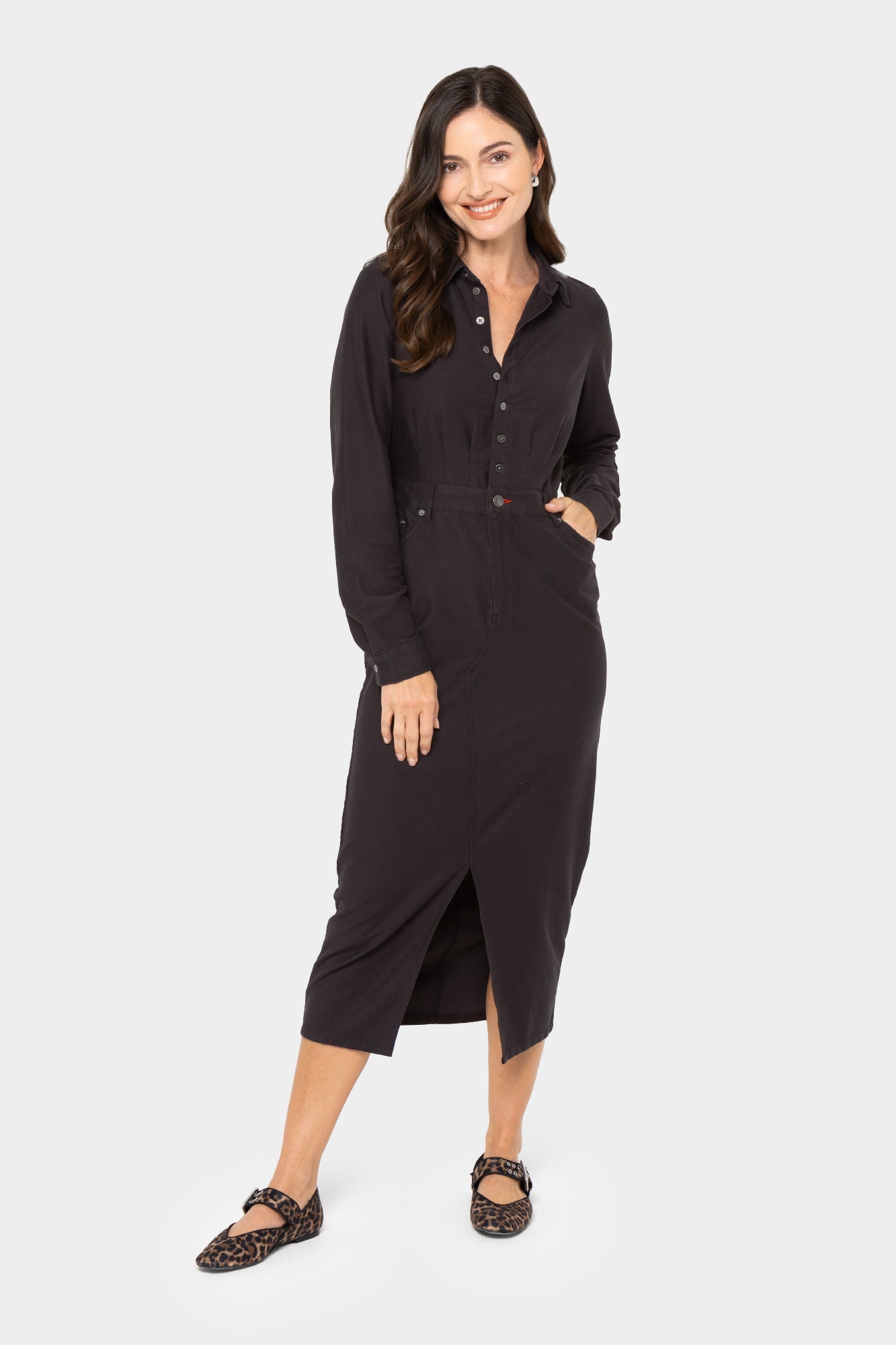 Denim Knit Long-Sleeve Dress – Peace Love World