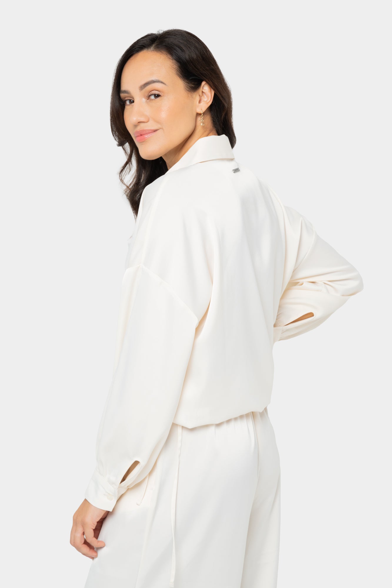 Satin Bubble Button Front Shirt