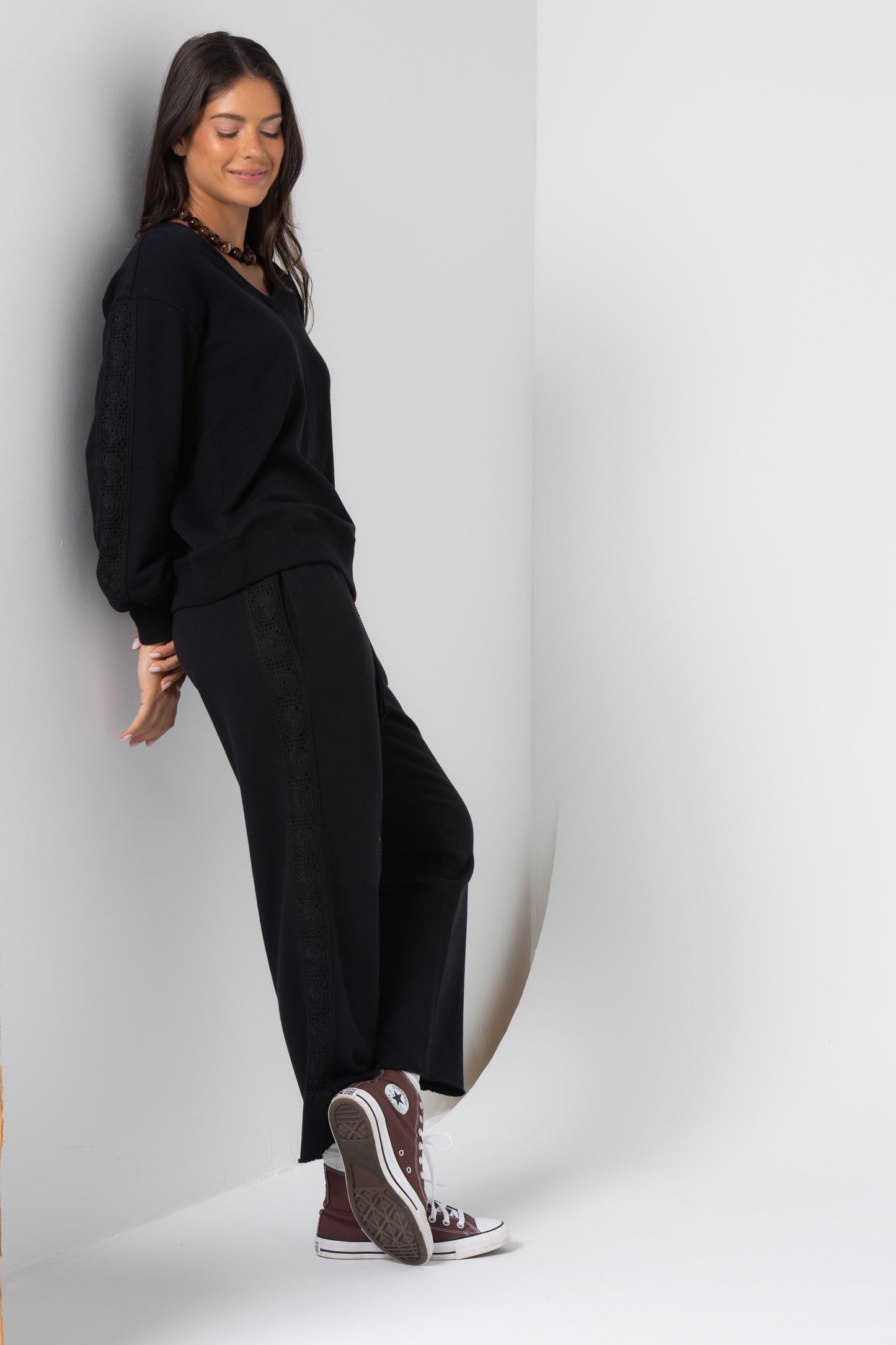 Boheme Cropped Pant with Crochet Trim