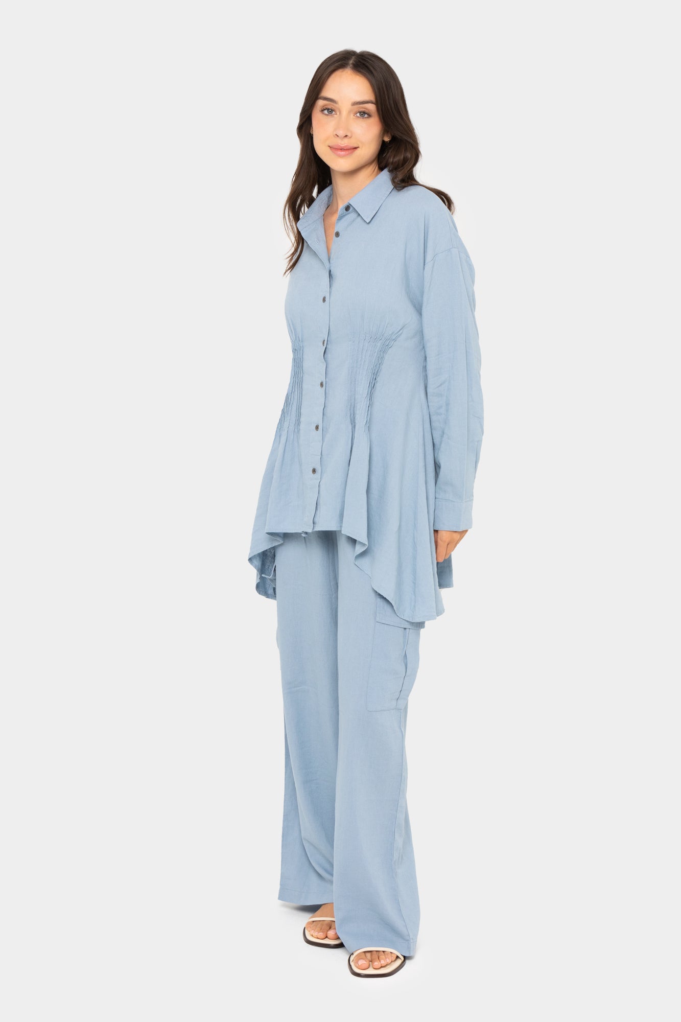 Boheme Pintuck Sharkbite Hem Shirt