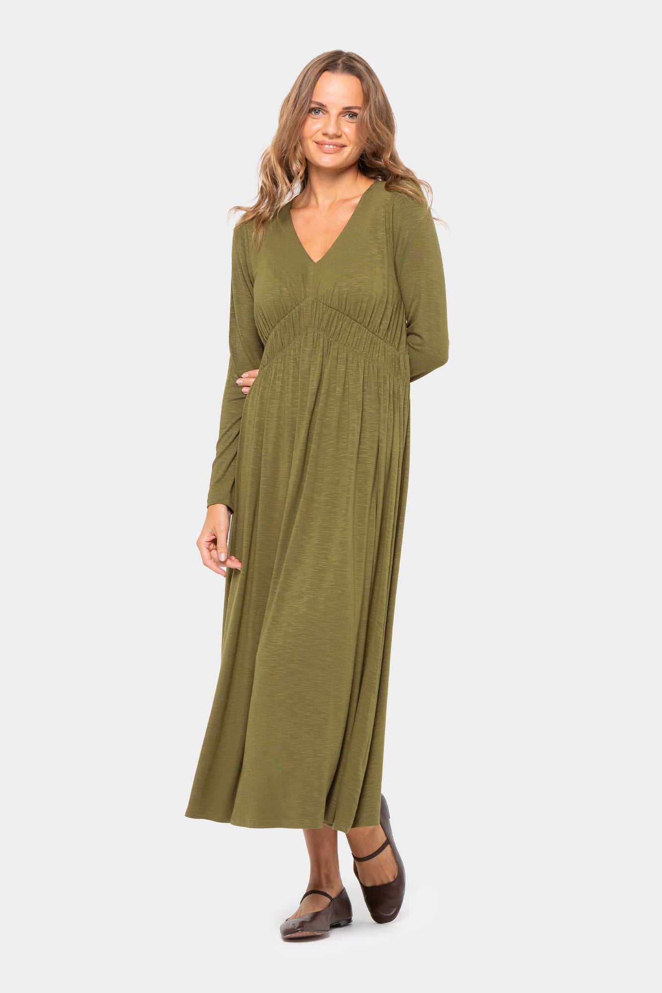 V-Neck Long Sleeve Midi Dress Peace Love World V-Neck Long Sleeve Midi Dress Peace Love World