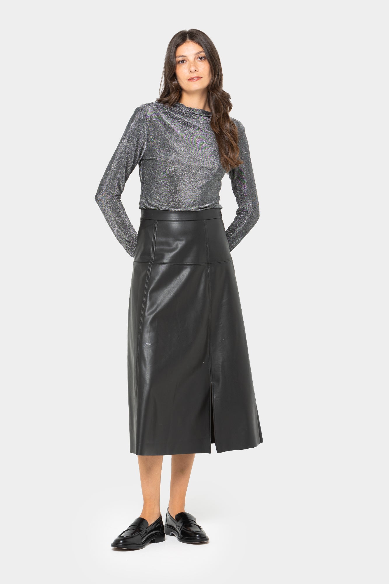 Black Label Faux Leather Soft A-Line Skirt Peace Love World Black Label Faux Leather Soft A-Line Skirt Peace Love World