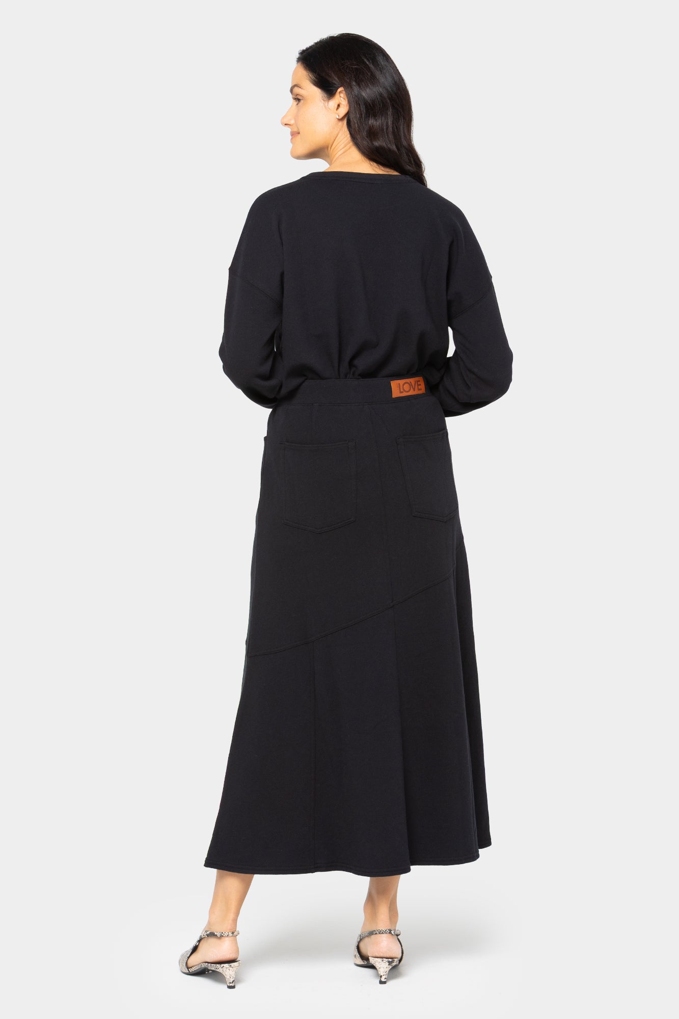 French Terry Pull-On Seamed Skirt