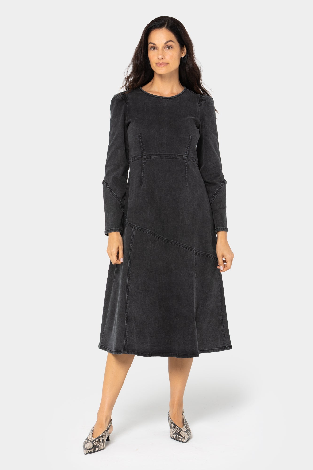 Black Label Denim Puff Sleeve Midi Dress Peace Love World Black Label Denim Puff Sleeve Midi Dress Peace Love World