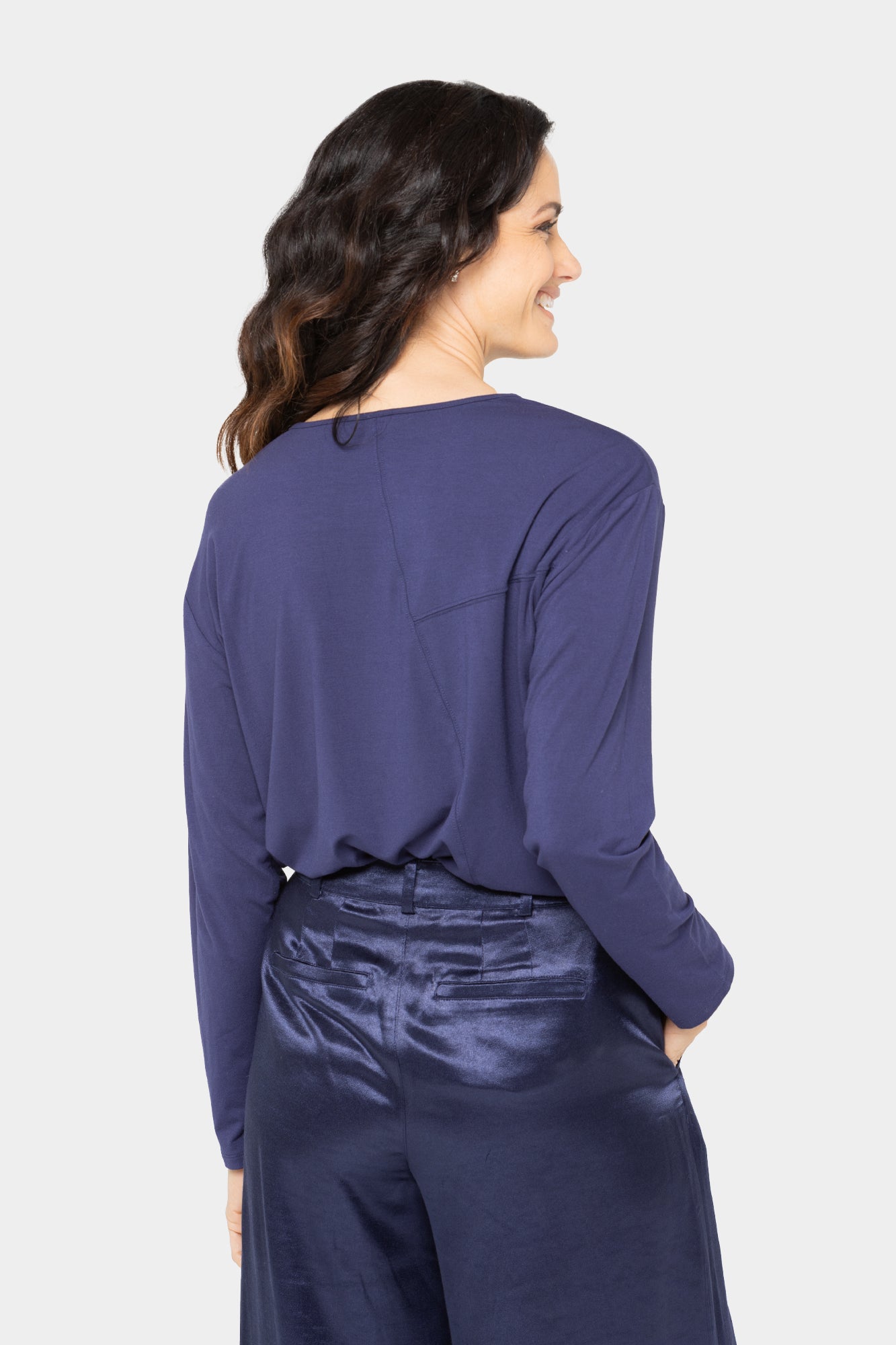 Asymmetrical Stitch Detail Long-Sleeve High Low Top