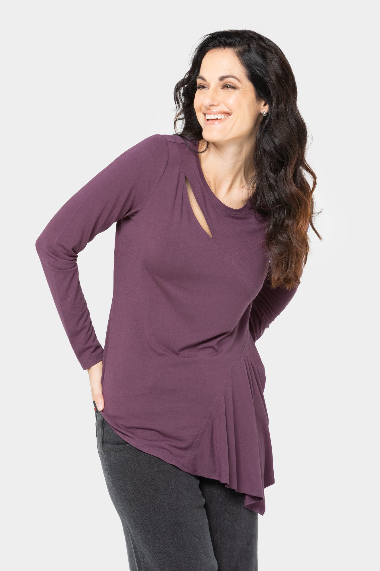 Asymmetrical Slash Detail Crew Neck Top