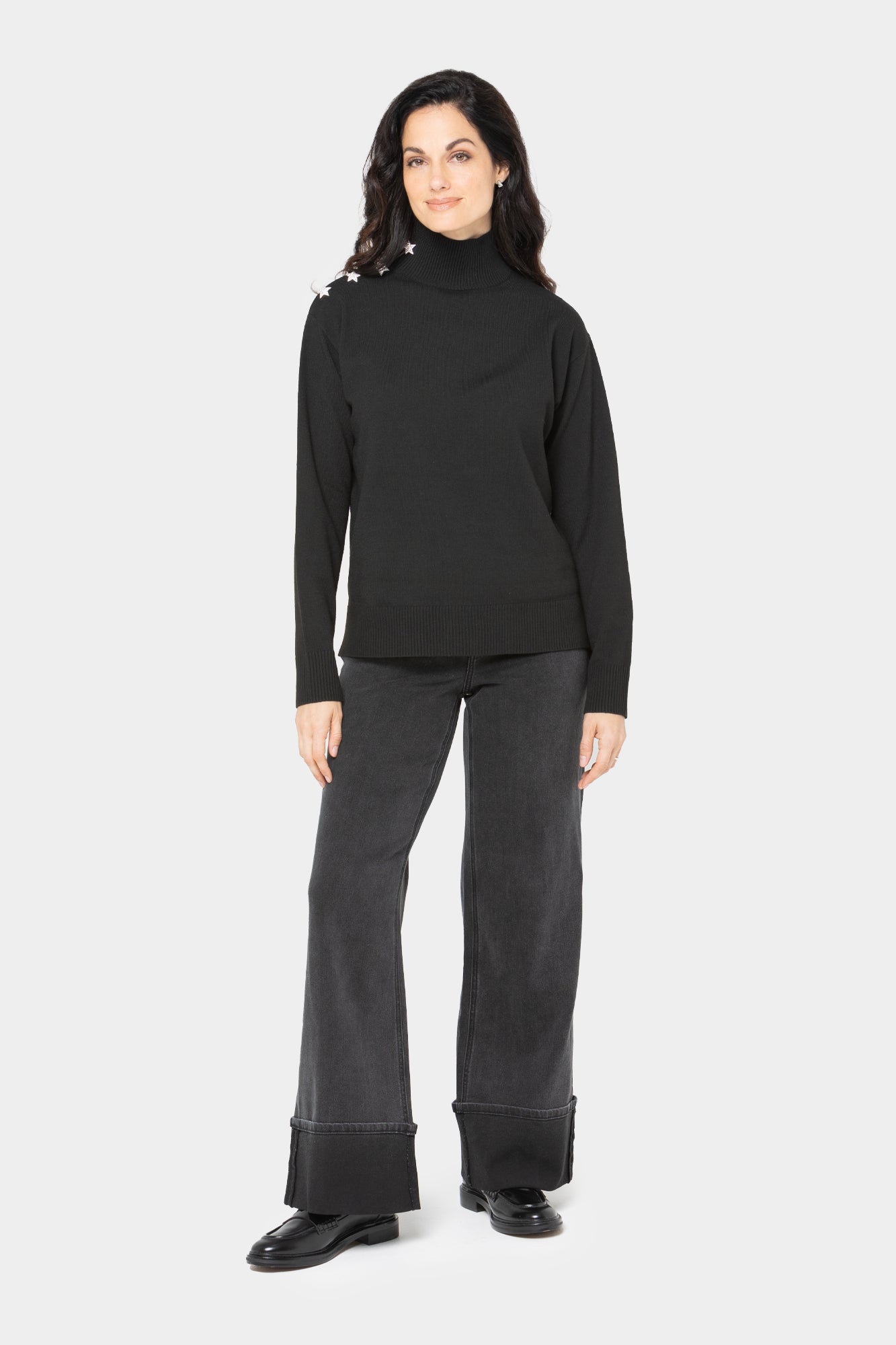 TurtleNeck Sweater with Star Buttons